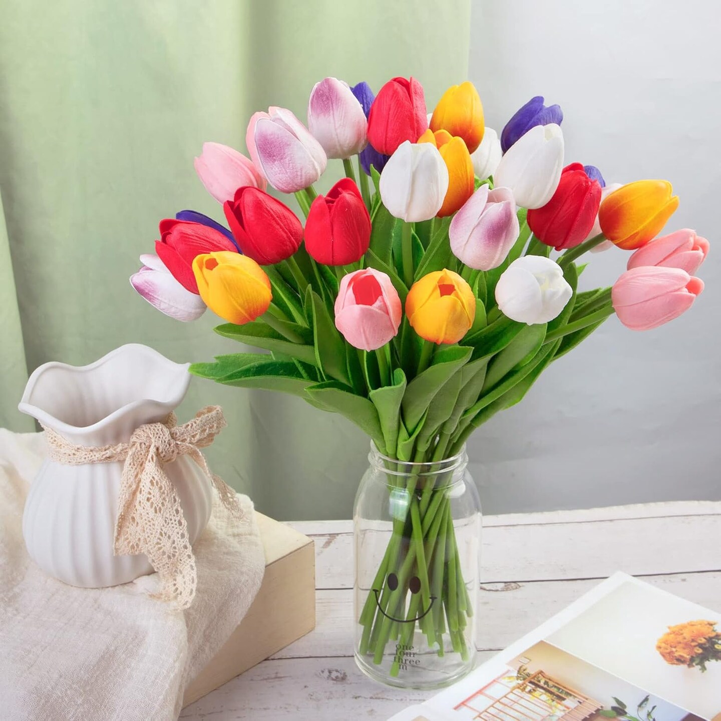 30-Piece Multicolor Artificial Tulips – Real Touch PU Stems for Spring, Summer, Wedding & Home Decor