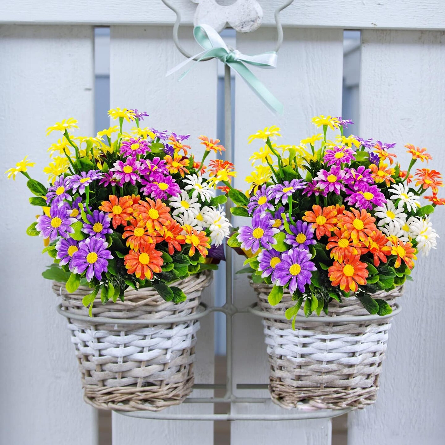 10 Bundles Artificial Daisies – UV Resistant Outdoor Faux Flowers (Multi-Color)