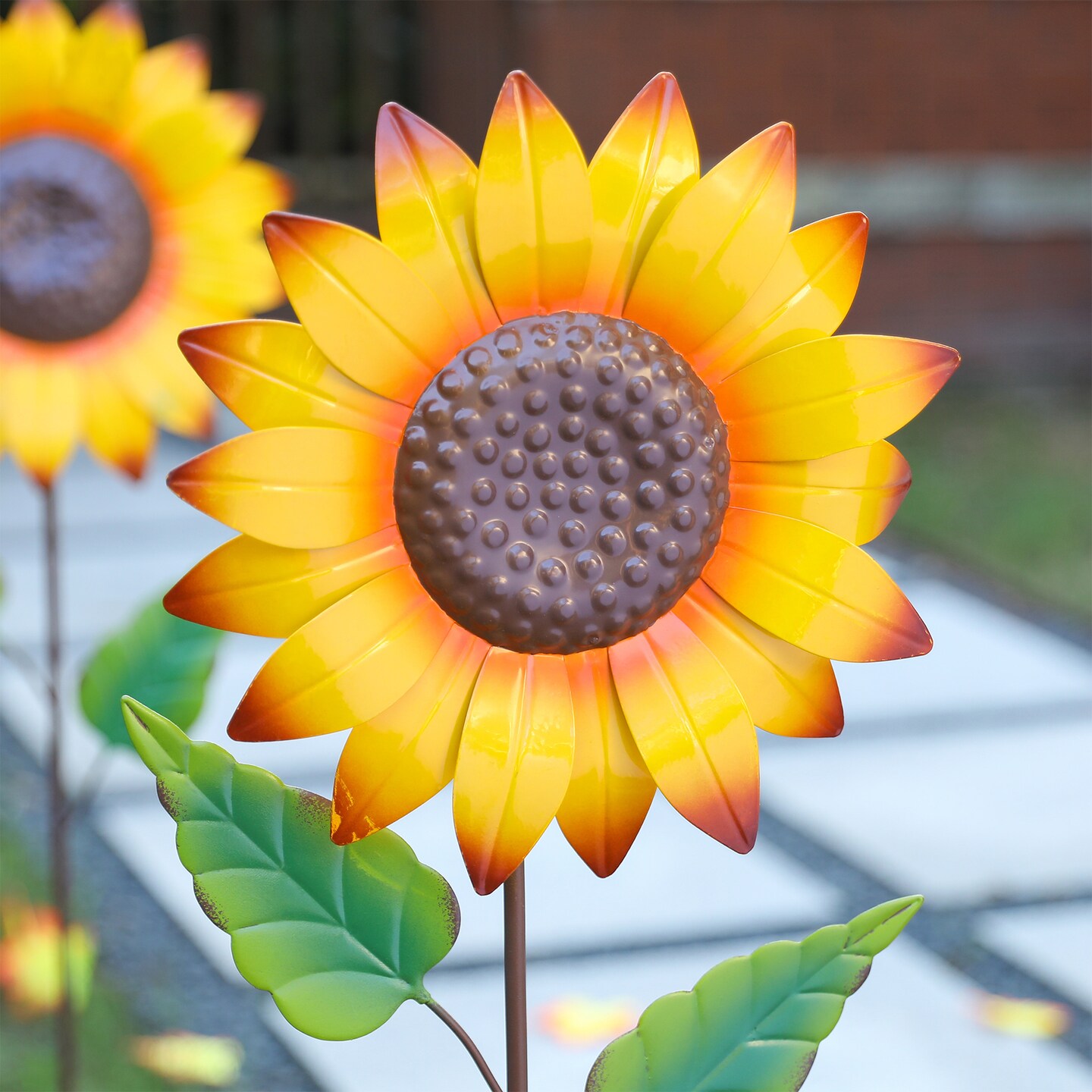 Set of 2 42&#x22;H Fall Metal Sunflower Yard Stakes(KD)