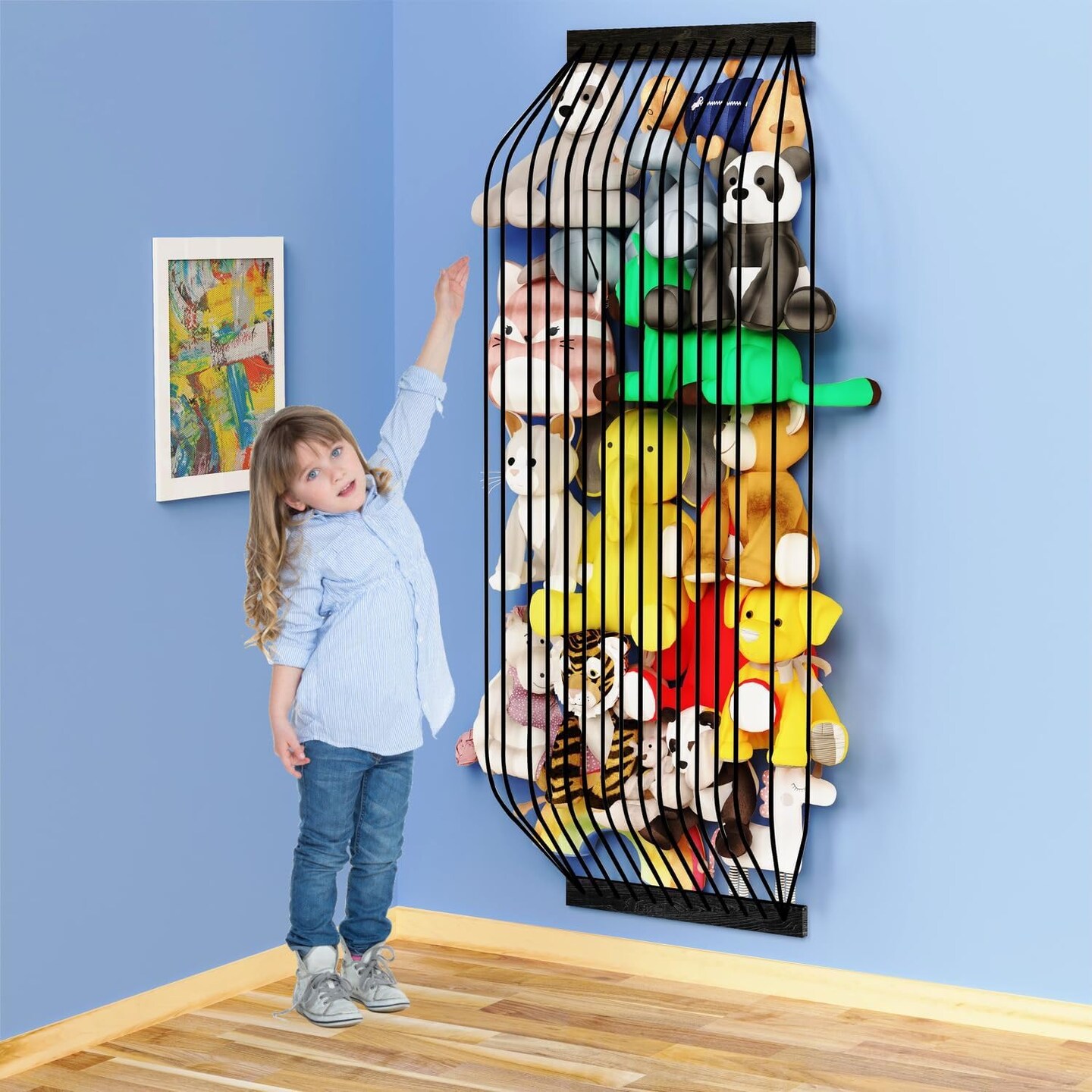 Stuffed Animal Storage Wooden Soft Toy Storage for Kids Room&#xFF0C;Wall Mount Door Hanging Stuffed Animal Toy Organizer Shelf for Nursery Play Room Black -Patent