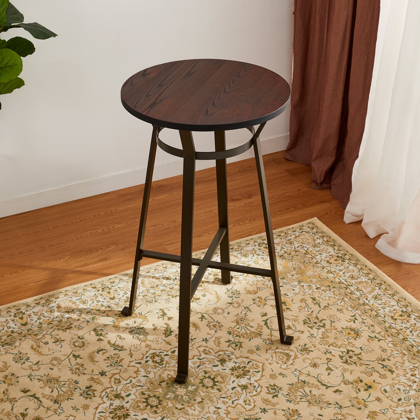 42.50&#x22;H Steel Bar Table With Elm Wood Top