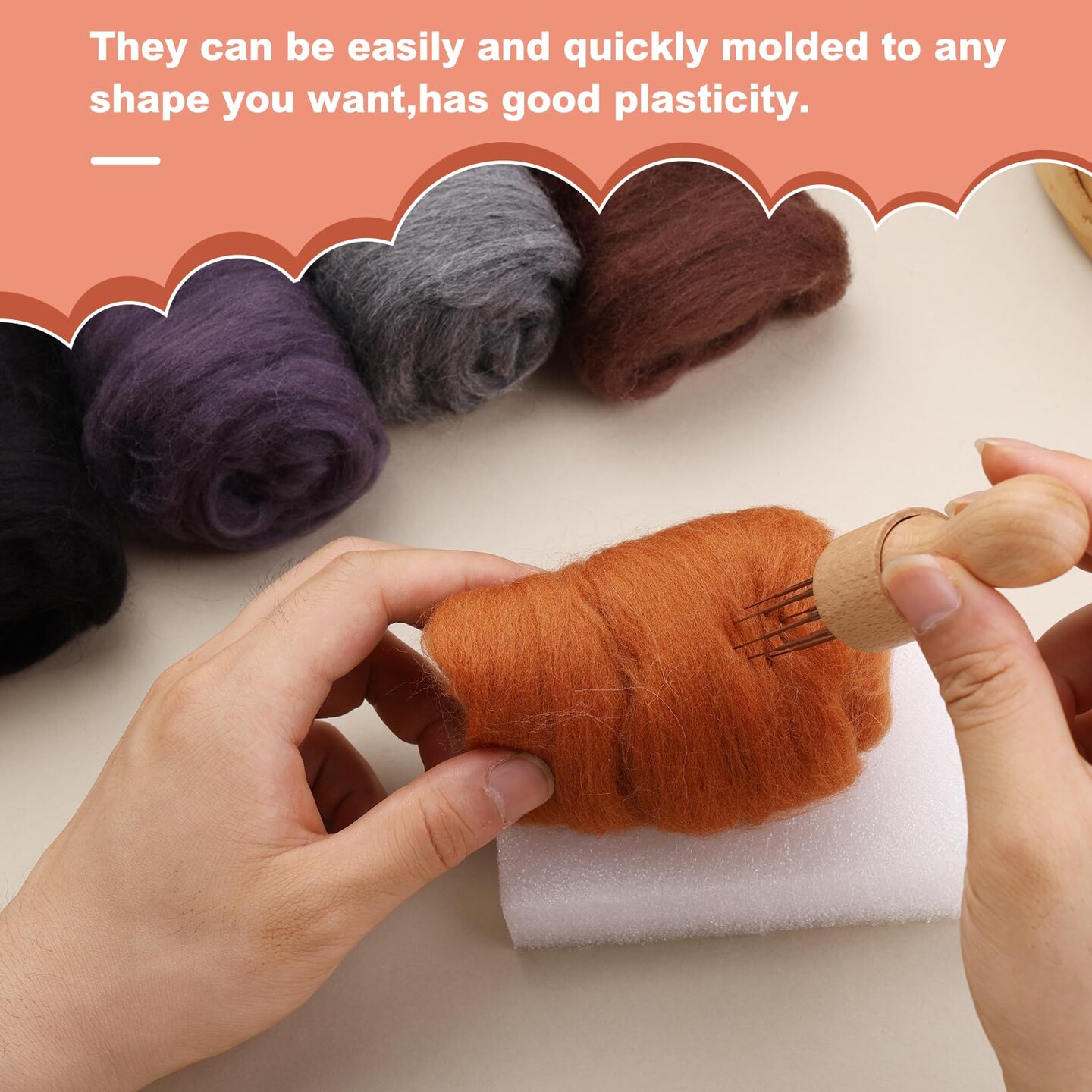 Needle Felting Wool 80 g, Wool Roving, 8 Colors Felting Wool, Felting Wool Bulk, Wool Roving for Needle Felting, for DIY Craft Materials and Felting Wool Craftsmen, White, Black, Brown