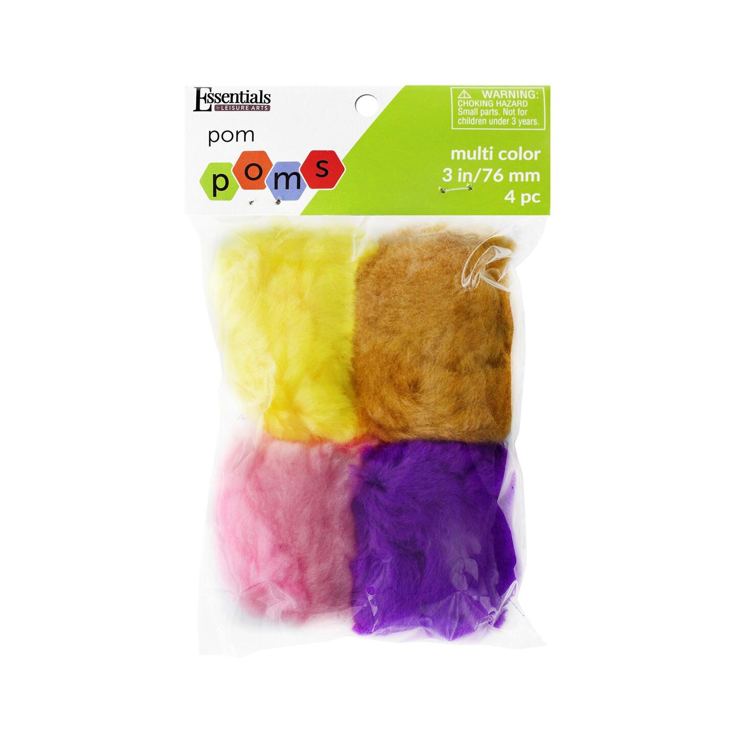 Essentials By Leisure Arts Pom Poms, Multi-Colored -3", 4 Pieces Per Pack