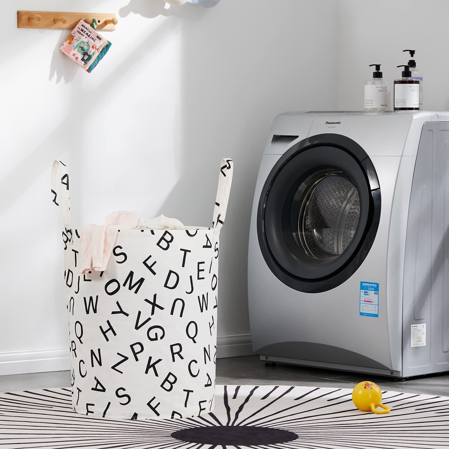 Large Storage Basket for Girls and Boys, Collapsible Laundry Hamper with Long Handles, Toy Bins for Nursery, Kids Room D&#xE9;cor