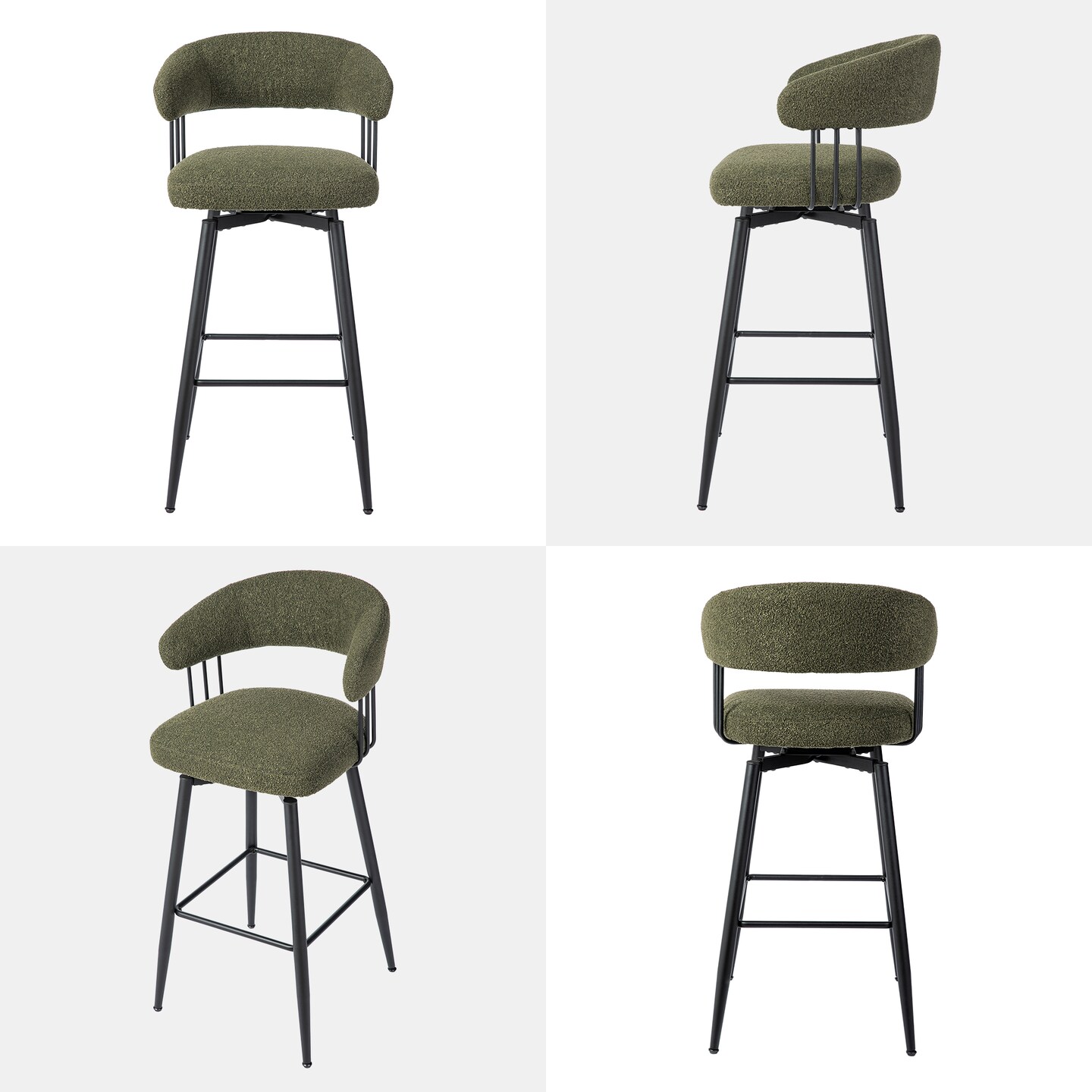 Set of 2/4 Modern Fabric Swivel Bar Stool with Tapered Black Metal Legs