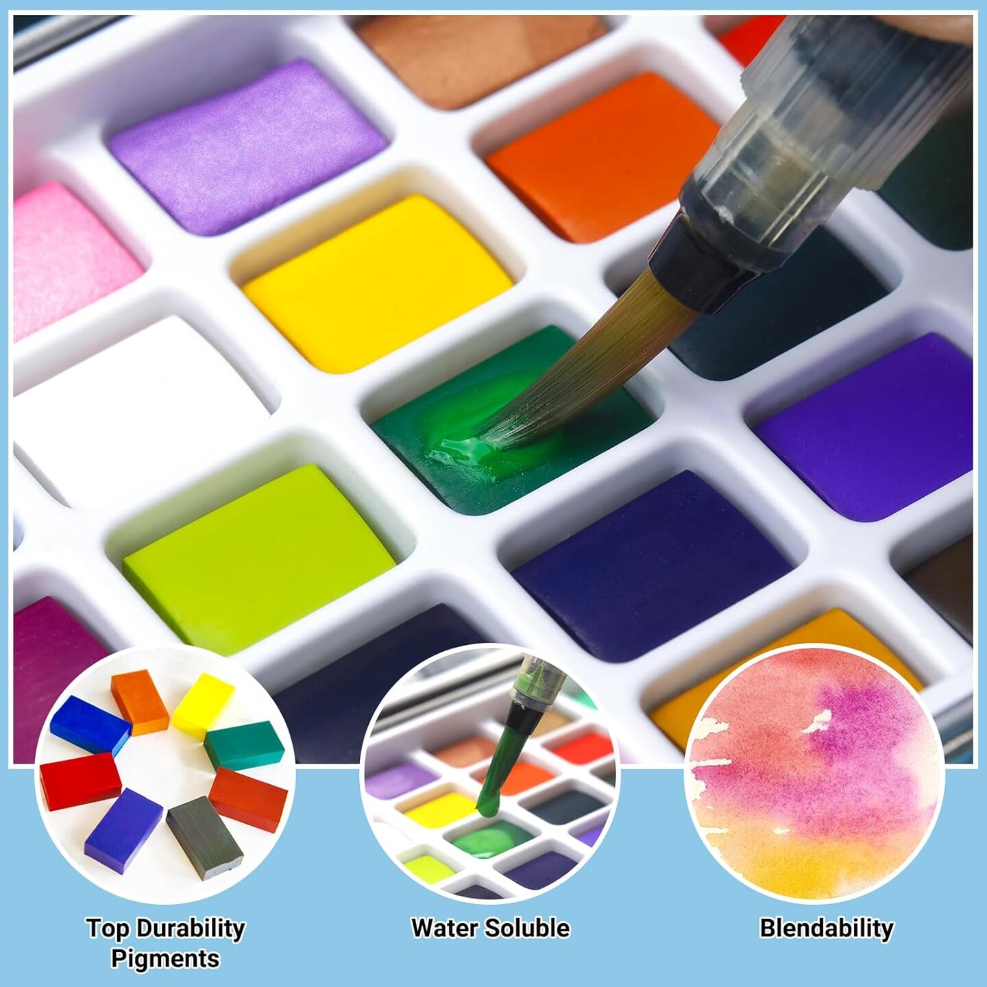 Watercolor Paint Set, 50 Colors in Portable Box Travel Watercolor Set