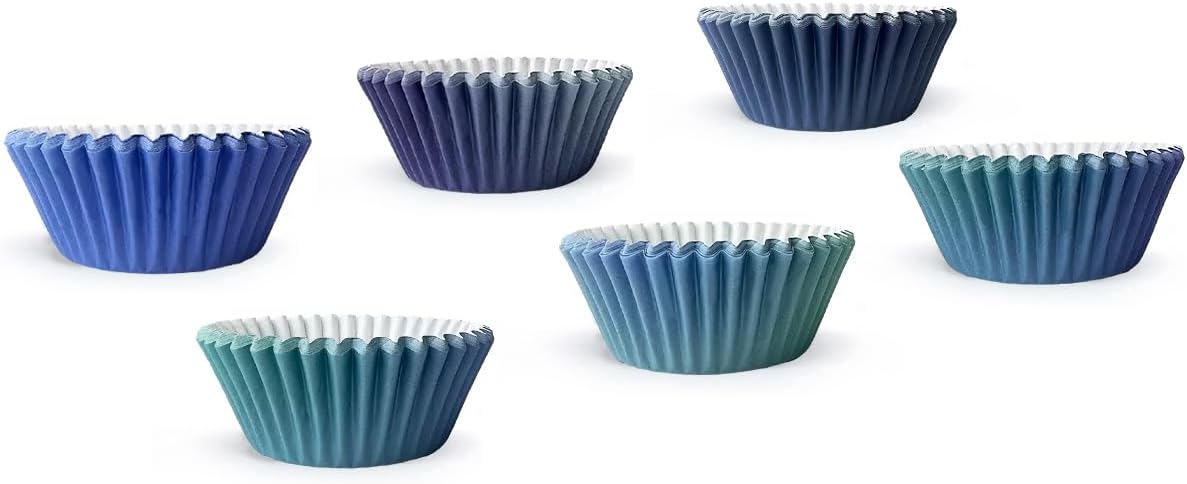 300PCS Mini Gradient Cupcake Liners Cupcake Cups 6 Designs Blue Gradient Cupcake Papers Baking Cups Cupcake Wrappers (Small Size)
