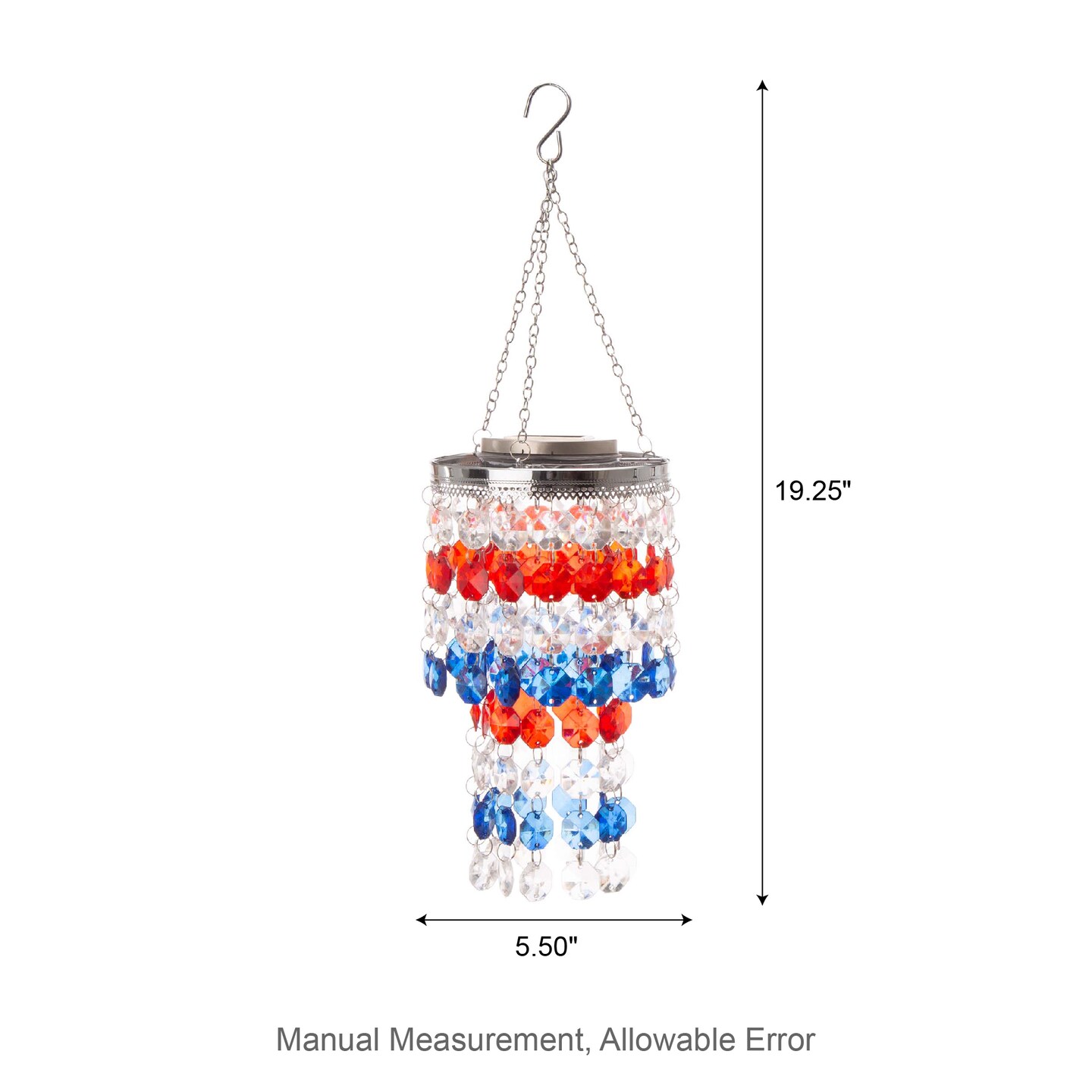 19"H Set of 2 Solar Lighted Patriotic Wind Chime Hanging Decor