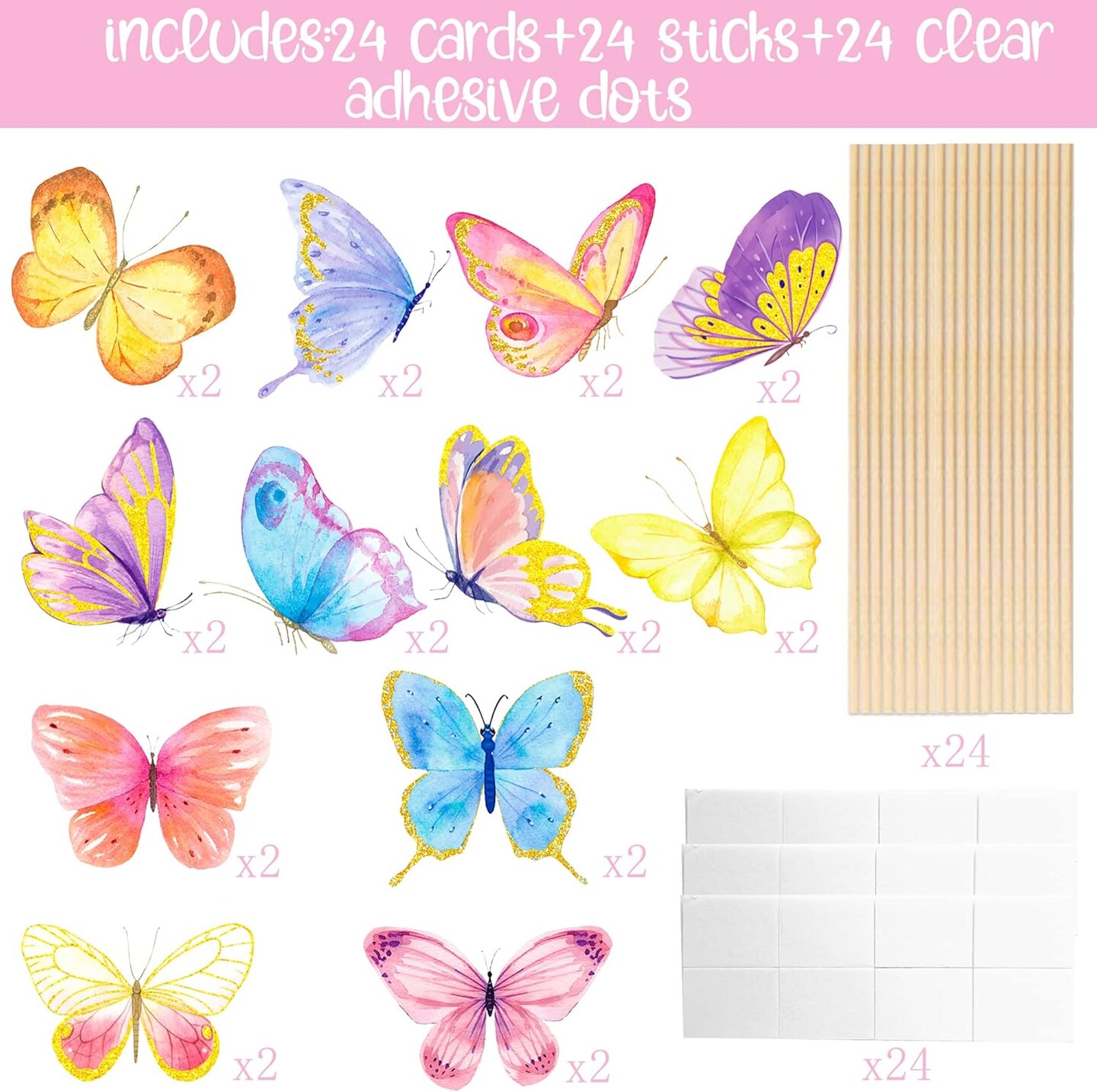 24-Piece Colorful Butterfly Table Centerpieces – Party Toppers for Baby Shower, Birthday & Spring Decor
