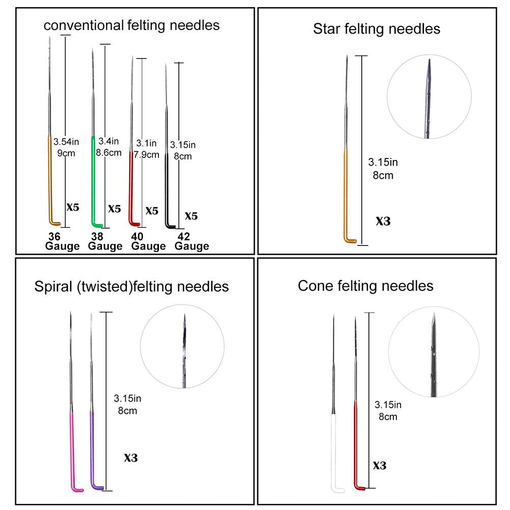 Mayboos 35 Pcs Needle Felting Needles,Wool Felting Supplies with 4 Types Star,Twisted,Cone,Triangular Felting Needles Color Coded Wool Felting Needles Tool Kit with Needle Box