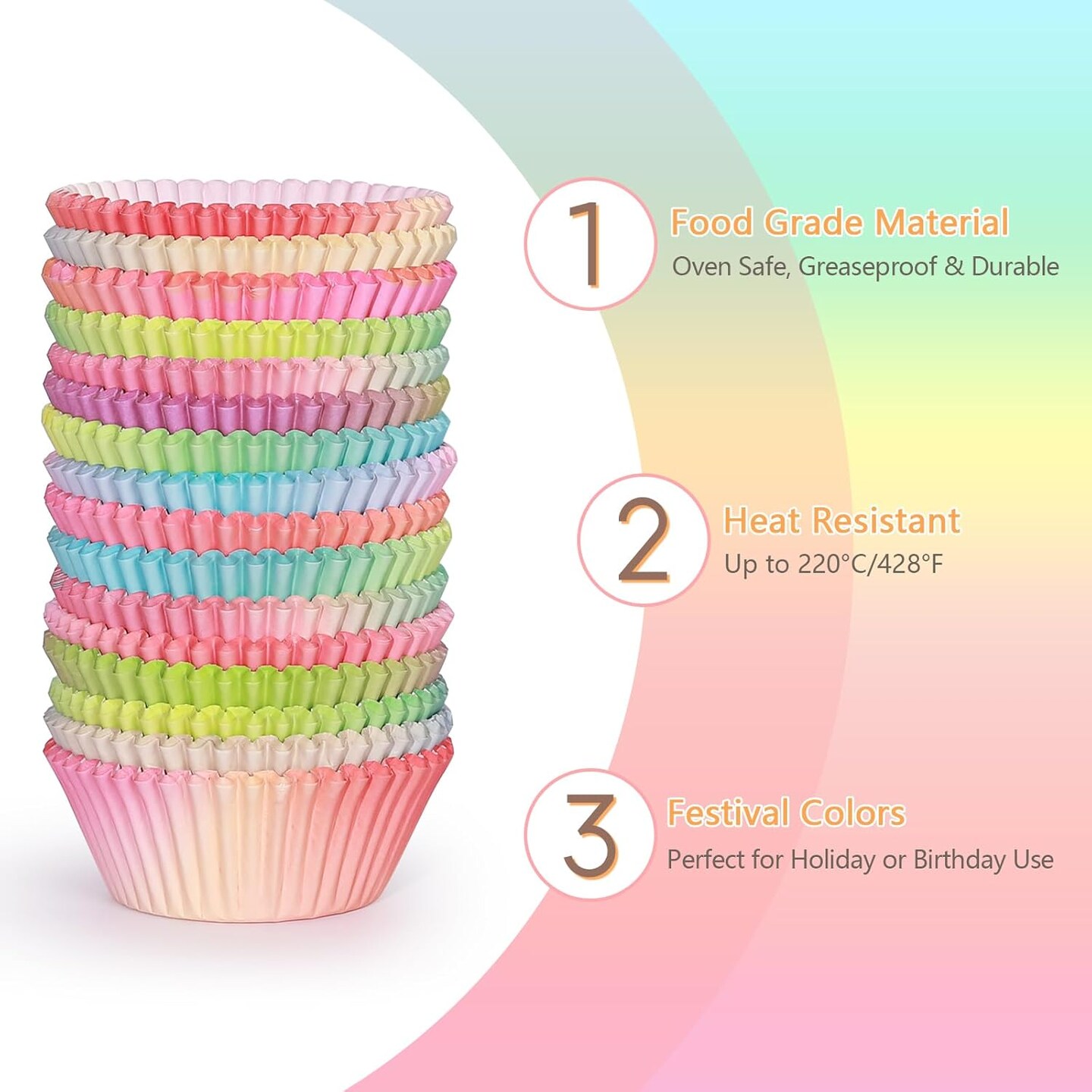 Standard Cupcake Liners 400 Count Colorful Paper Baking Cups Disposable Cupcake Wrappers for Wedding and Party Baking Supplies (Gradient Color)
