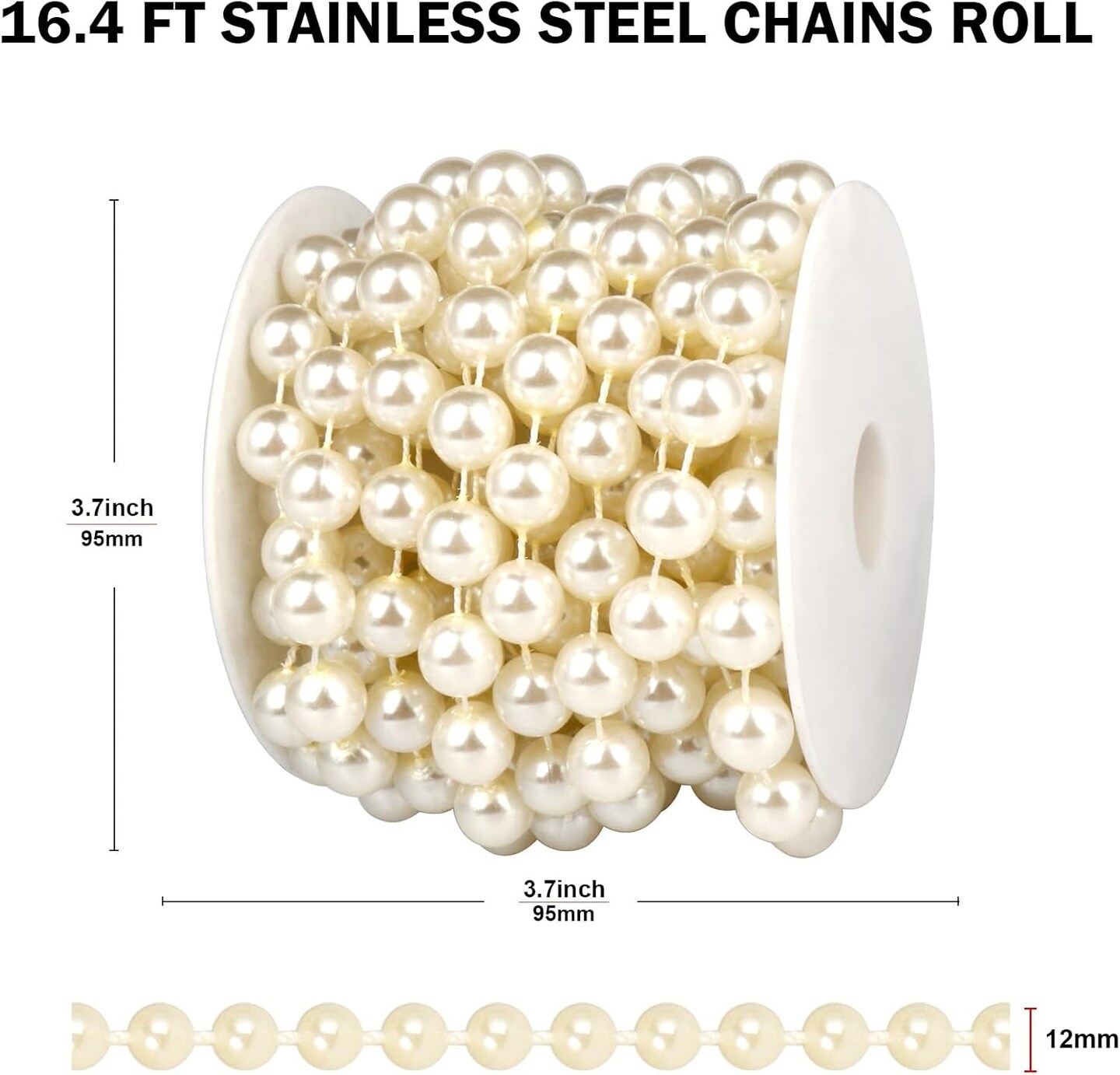 12MM Craft Pearl Beads String Spool Ivory Color Faux Pearl Strand Roll