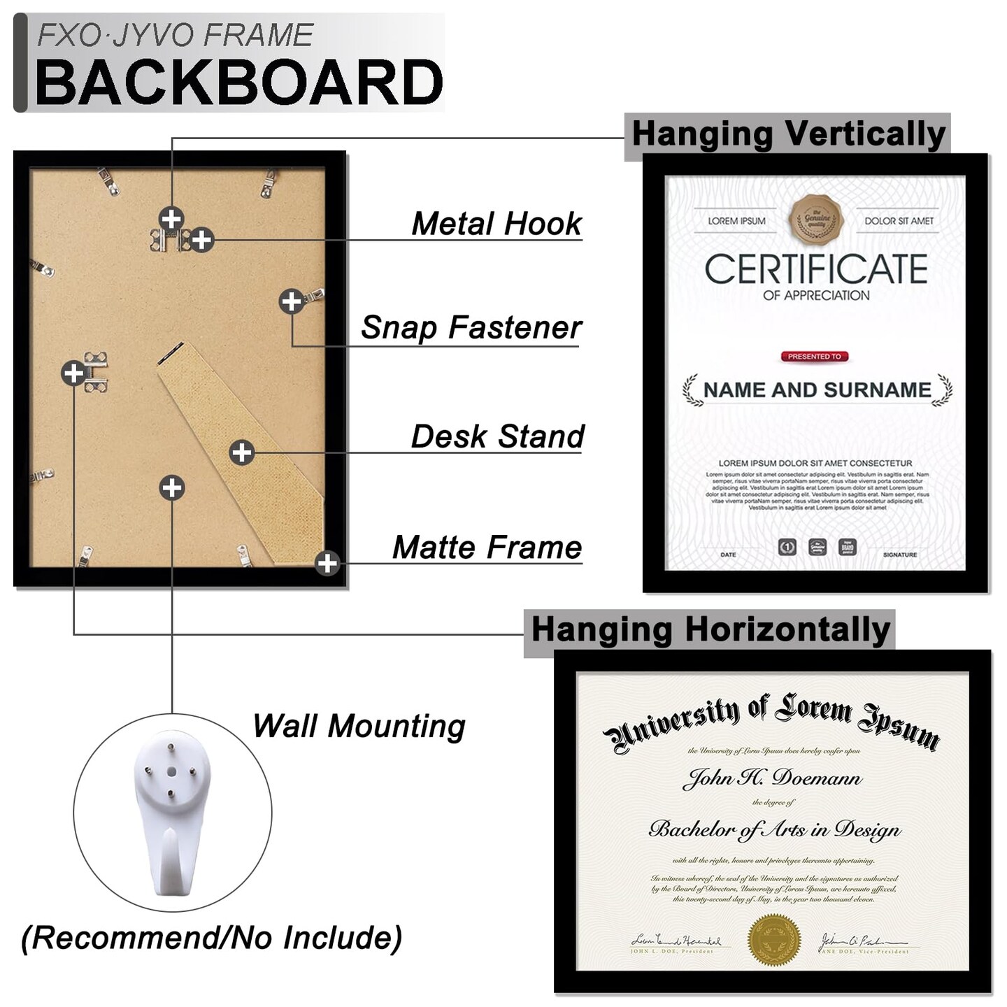 Black 8.5 x 11 Frame Display 8.5 by 11 Document Certificate Diploma Wall and Tabletop - 1 Pack