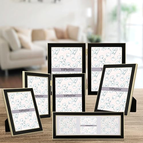 4x6&#x27;&#x27; Gold Metal Edge frames with Black Enamel set of 2, 6x4&#x27;&#x27;Gold/Black Frame with Easel, Velvet Backing for Countertop, Tabletop Display, Bookshelf, Desk, 4x6&#x27;&#x27;Wall Frames, (4x6&#x27;&#x27; Black/Gold)