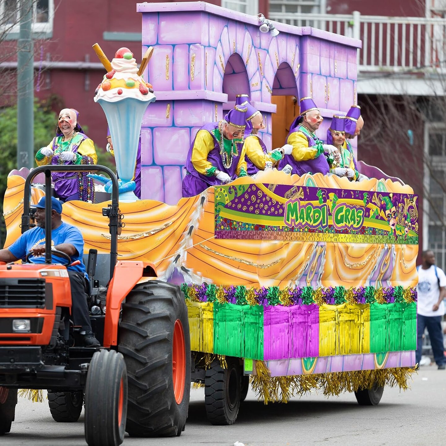 12 Pcs Mardi Gras Wagon Parade Float Decorations Kit Mardi Gras Decor for Trailer Green Gold Carnival Banner Foil Tinsel Garland Golf Cart Decoration for Carnival Party Supplies