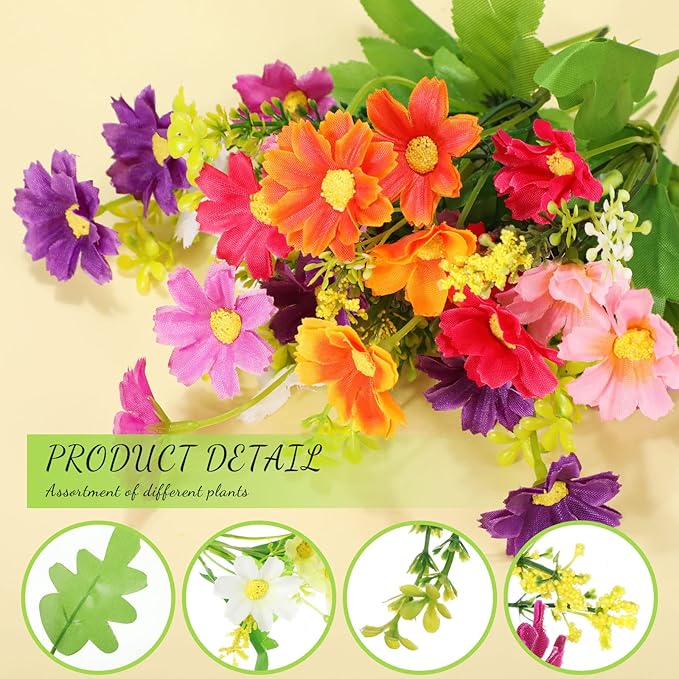 4 Sets Artificial Flower Plants in Pots Artificial Flowers for Outdoors Mixed Color Fake Daisies in Picket Fence Faux Plants for Indoor Outdoor Home Window Office Decoration(Multicolor)