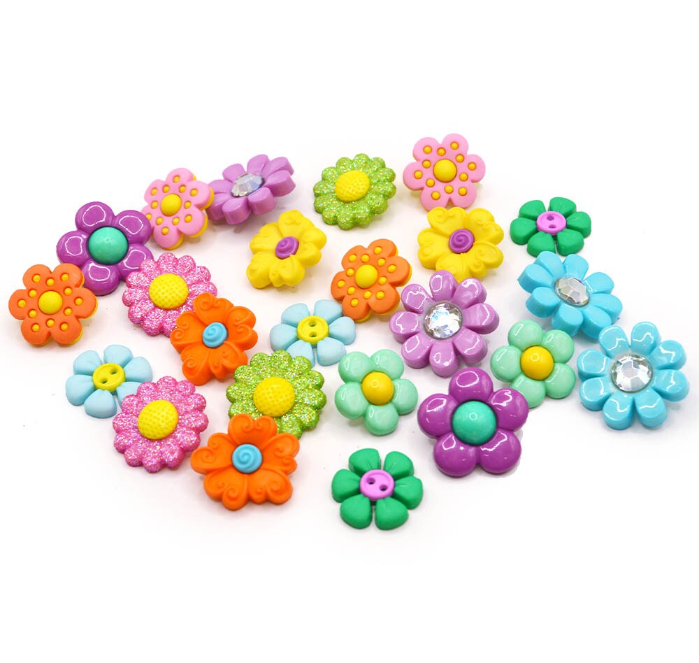 Blooming Beauties Craft Embellishments Multicolored Floral Shank-Back &#x26; Sewing Buttons 24pcs