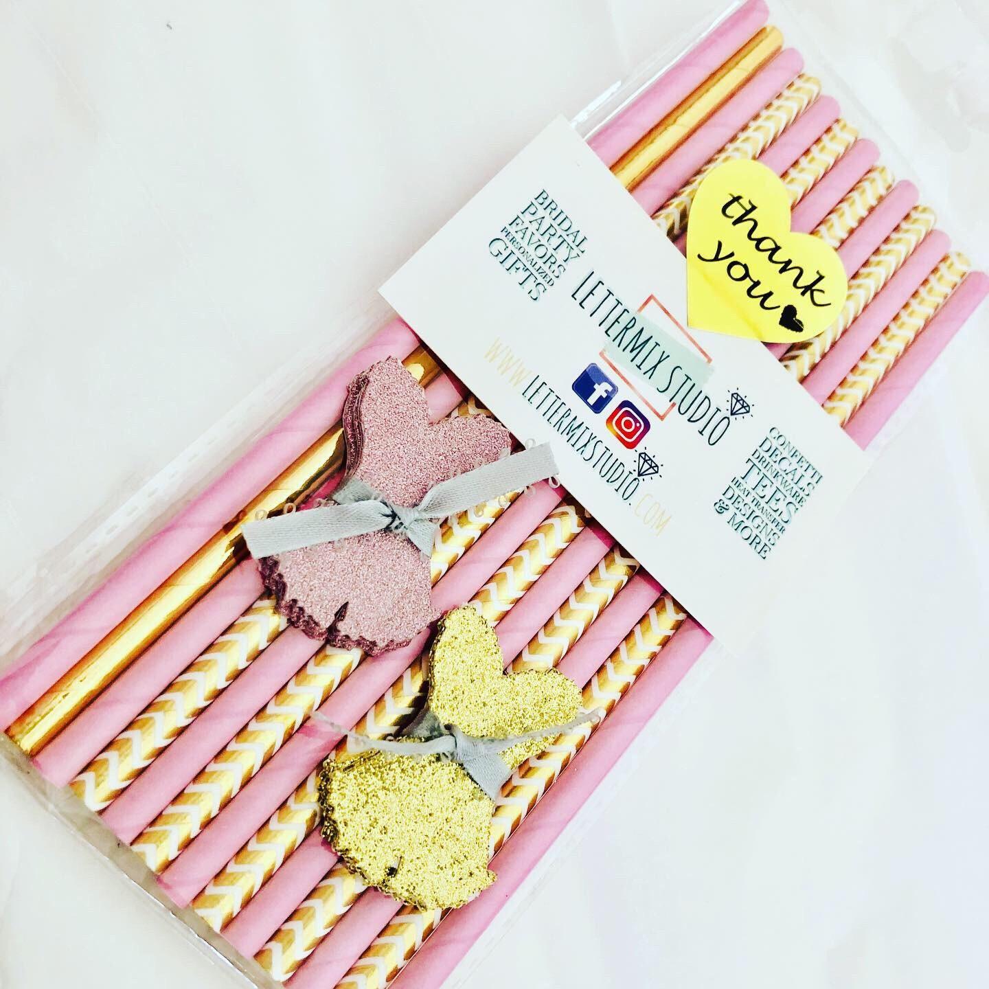 Blush and Gold Paper Straws, Bridal shower decor product 2