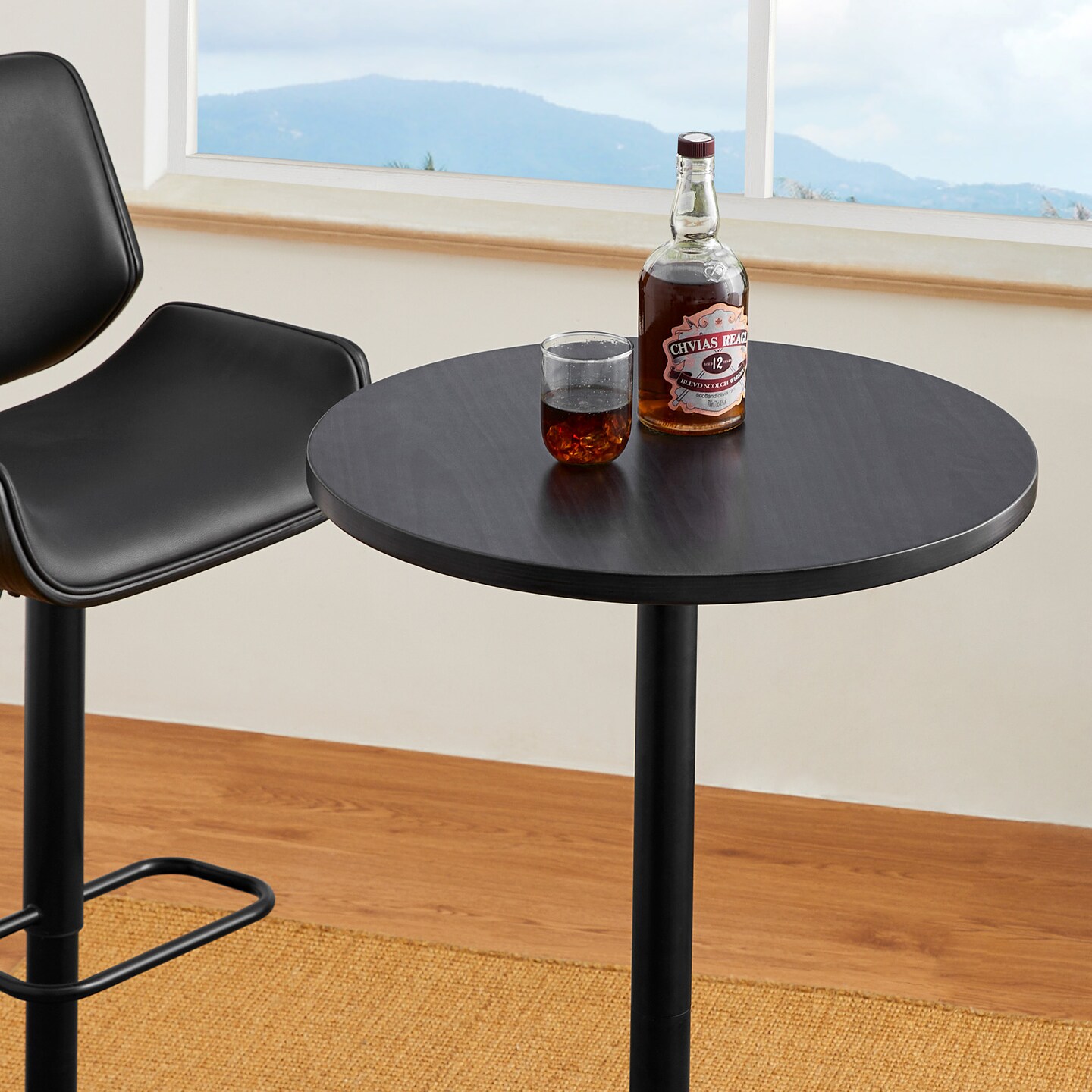 Set of 3 Leatherette Adjustable Swivel Bar Stool Pub Table Set