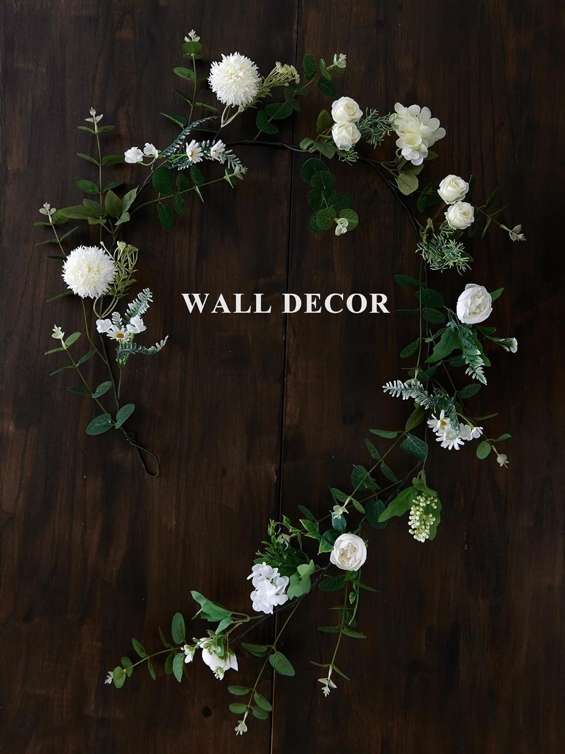 5.9Ft Eucalyptus Garland with Flowers, Artificial Fake Flower Greenery Spring Garland for Baby Shower Wedding Mantle Table Centerpiece Spring Decor