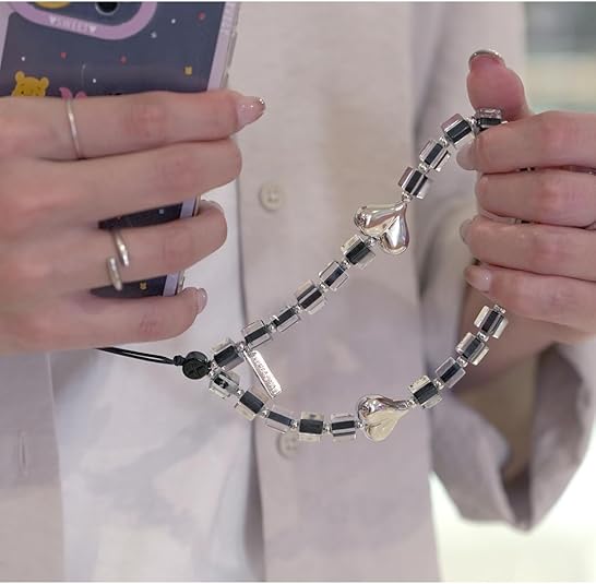 Cute Beaded Mobile Charm - Stylish Pearl Bow Tie Charm strap - Compatible with iPhone & Other Devices - Wrist Strap for Women & Girls - 2pcs Phone Tether Tab & 1pcs Phone Chain