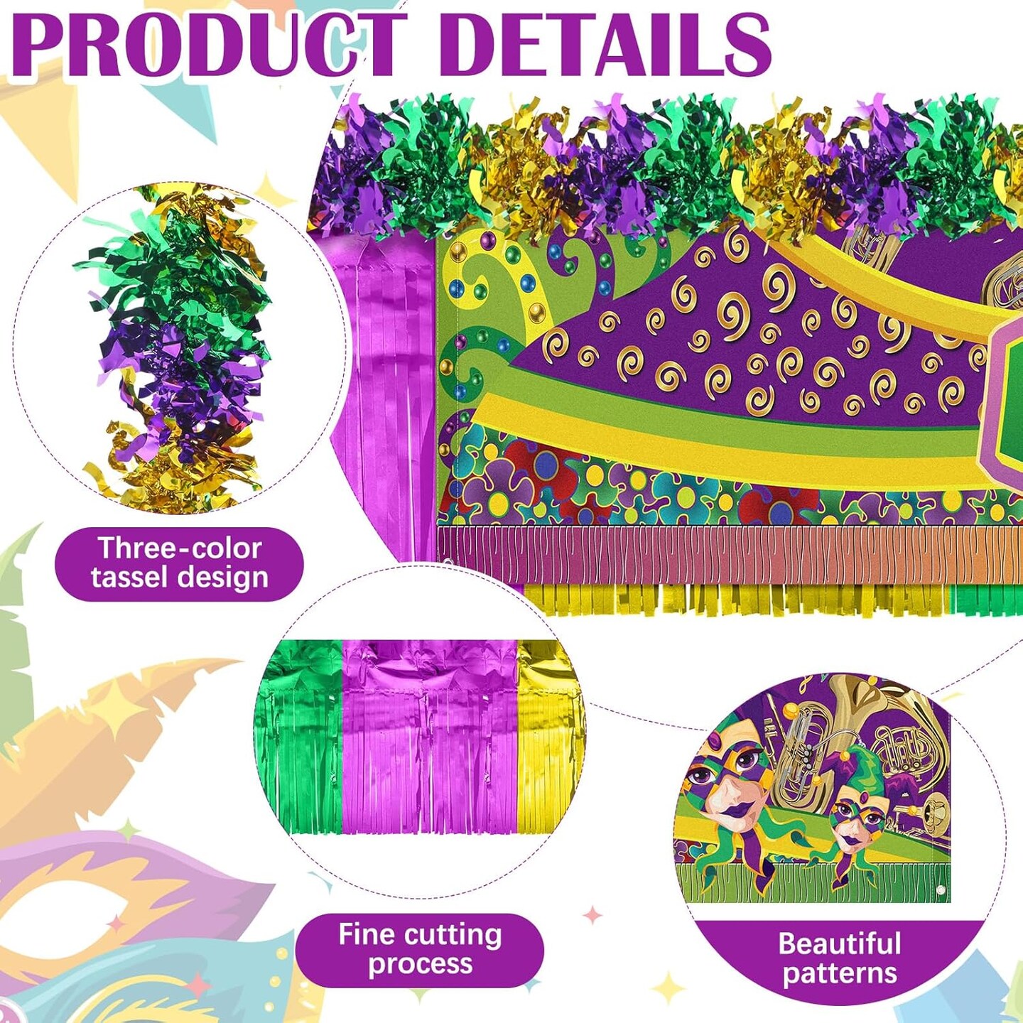 12 Pcs Mardi Gras Wagon Parade Float Decorations Kit Mardi Gras Decor for Trailer Green Gold Carnival Banner Foil Tinsel Garland Golf Cart Decoration for Carnival Party Supplies
