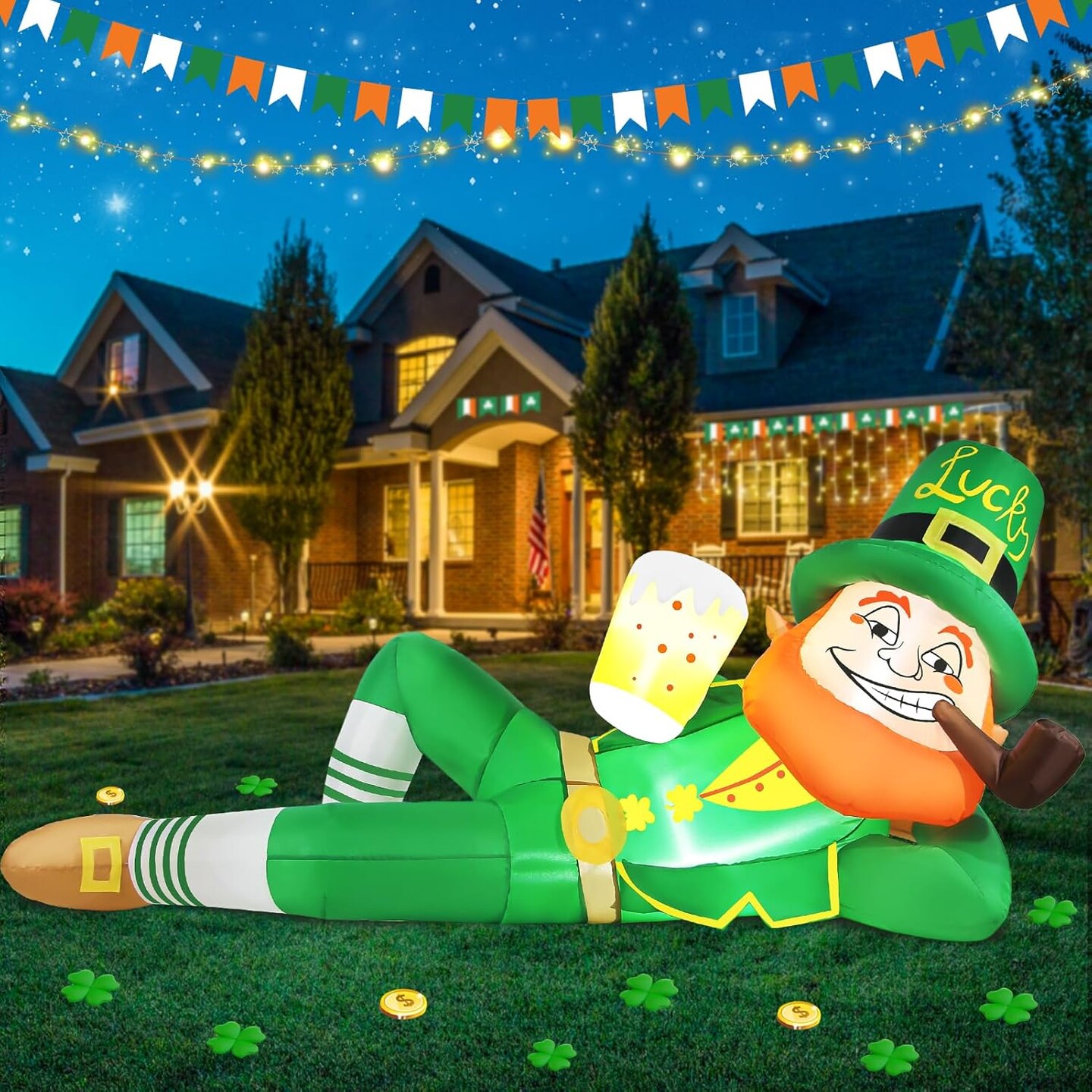 St Patricks Day Inflatables Outdoor Decorations 6FT Giant St Patrick's Inflatable Leprechaun Holding Beer Blow Up LED Lighted Irish Blowups St Patty's Indoor Party Outside Holiday Yard Decor