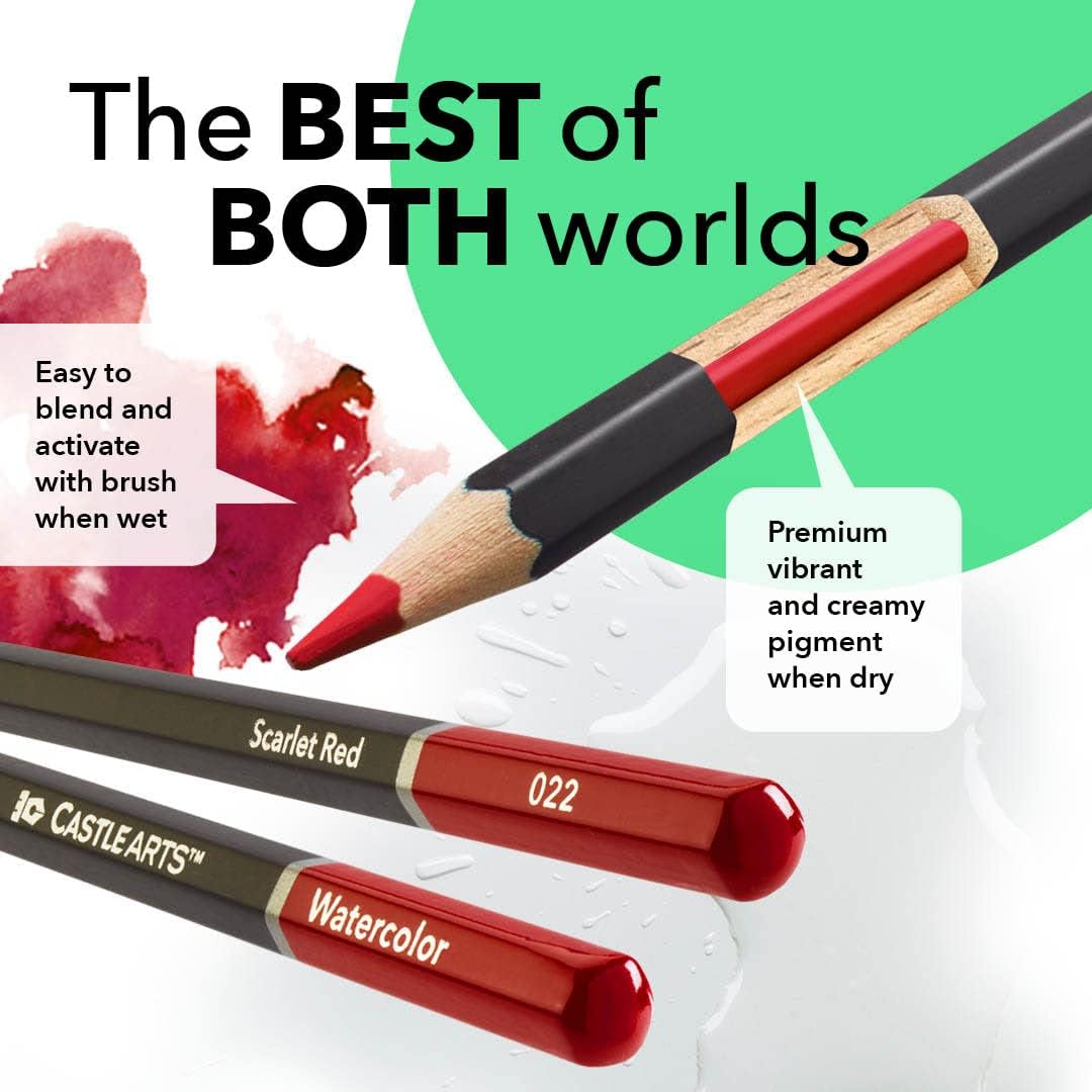 72 Watercolour Colouring Pencils Set in Zip-Up Case for Adults Artists | Quality Cores with Vivid Colours to Create Beautiful Blended Effects with Water