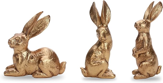 Resin Gold Bunny Decor Rabbit Figurines, Small Easter Bunny Figurine Set of 3, Vintage Easter Rabbit Statue Table Home Decoration