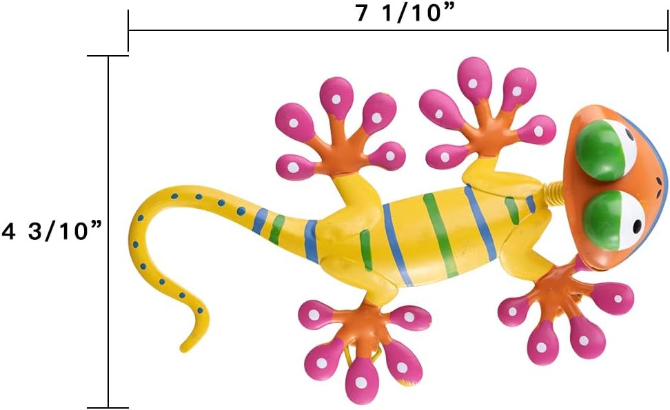 Metal Gecko Outdoor Wall Decor, 4 Pack Lizard Art Garden Sculptures & Statues with Shaking Head Spring Decor for Front Yard Fence Patio