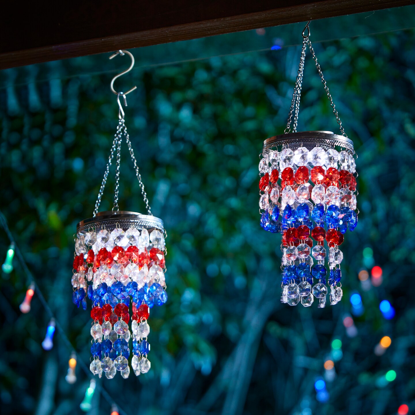 19"H Set of 2 Solar Lighted Patriotic Wind Chime Hanging Decor