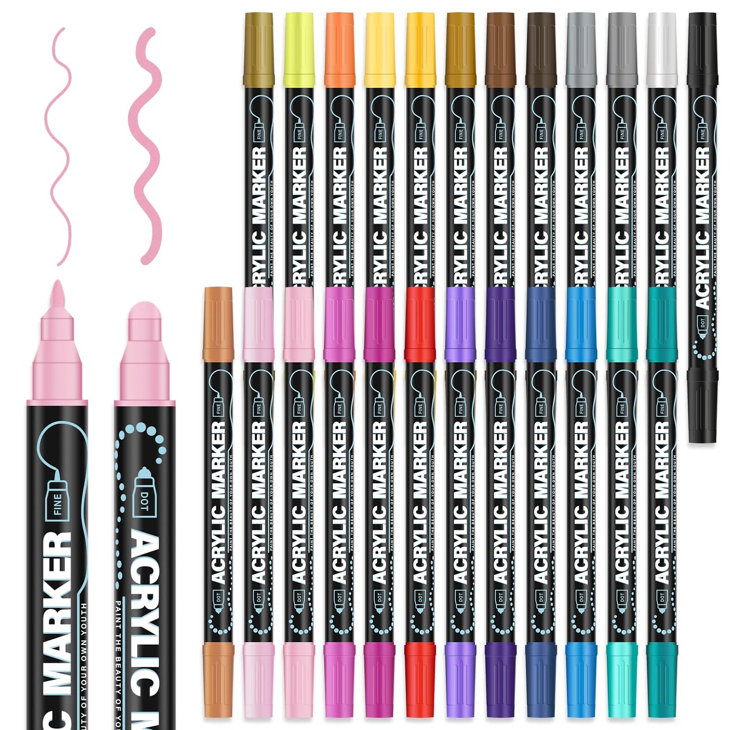 Acrylic Paint Markers, 24 Colors Paint Pens Acrylic Markers, Dual Tip Paint Pen for Extra Fine and Medium Tip, Acrylic Paint Pens for Rock Painting, Wood, Ceramic, Glass, DIY Crafts &#x26; Art Supplies.