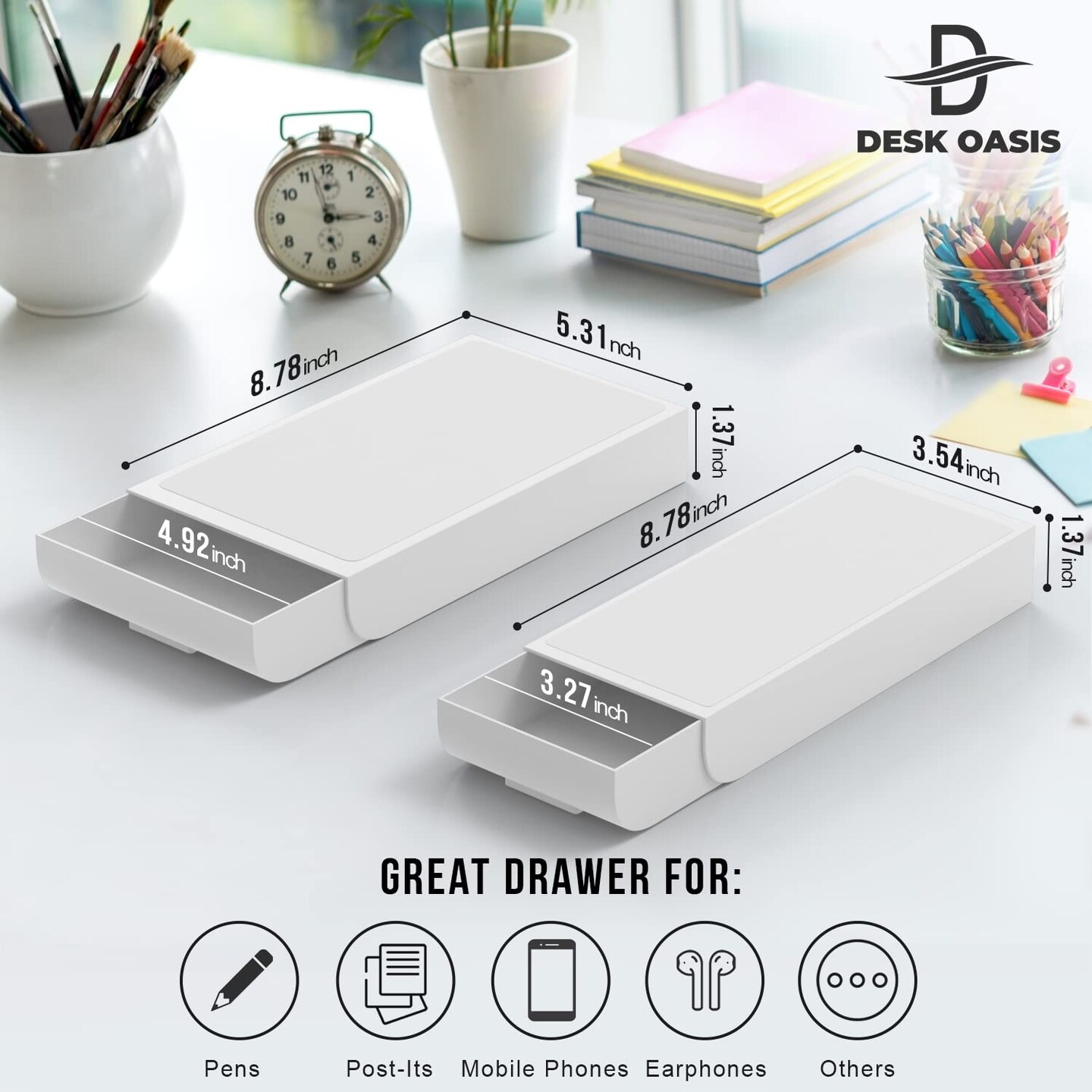 Desk Oasis 2 Pack Under Desk Storage, Plastic Desk Accessories, Slide Out Desk Drawer Attachment - Plastic Desk Accessories, Under Desk Drawer |Hidden Self Adhesive Drawer for office Home