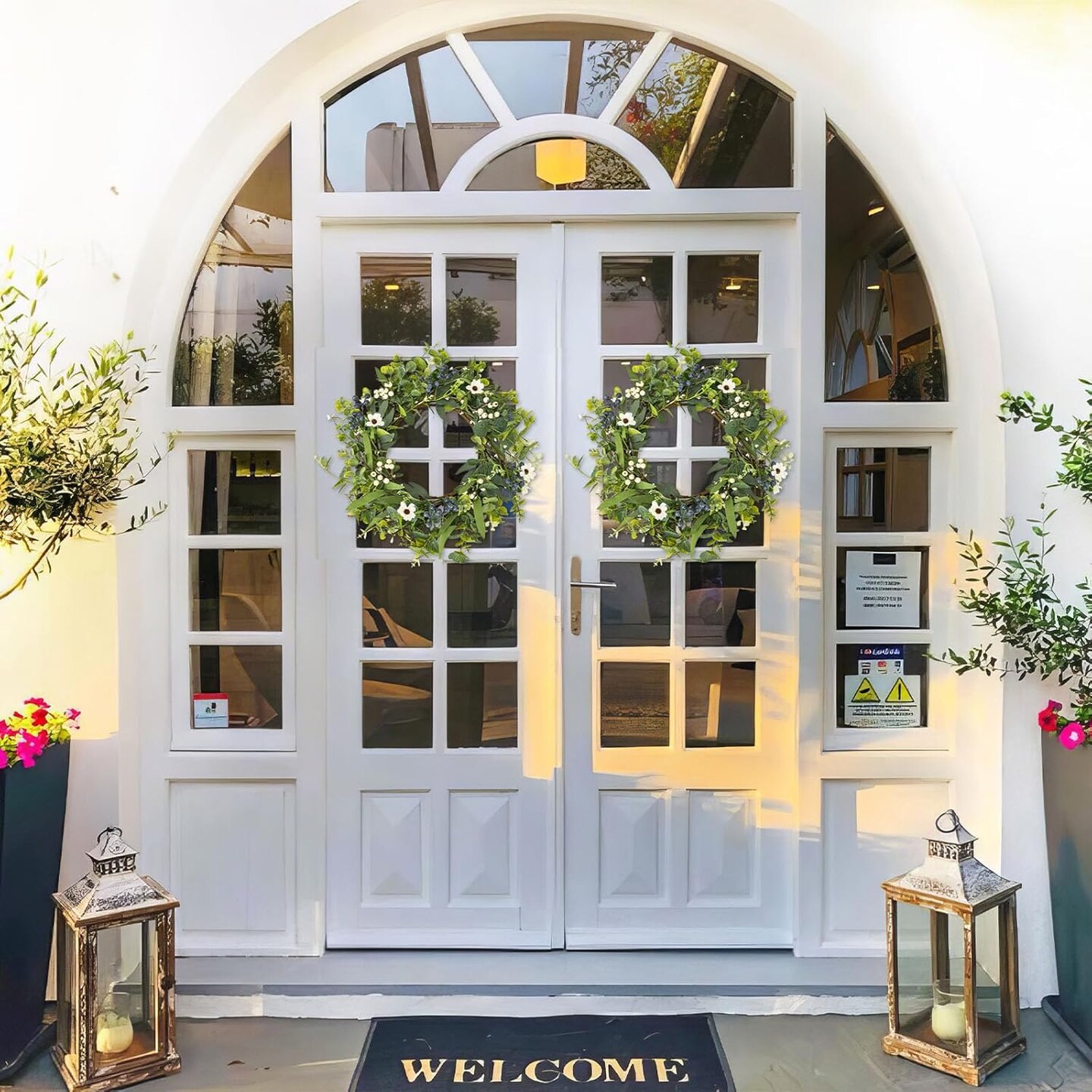 20&#x27;&#x27; Eucalyptus Wreaths for Front Door Non Fading,Not Withering Spring Wreath with Berries