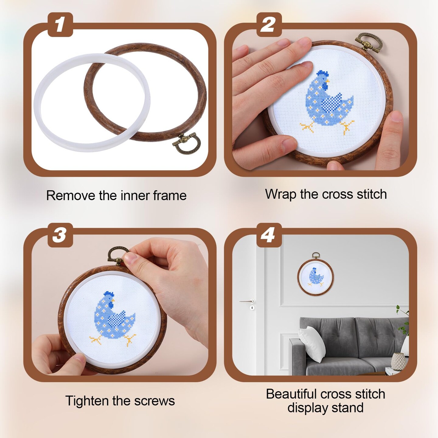 3 Pieces 3 Inch Embroidery Hoop Set, Cross Stitch Ornament Frames, Embroidery Hoop Imitated Wood Display Frame for Art Craft Sewing and Hanging Decor