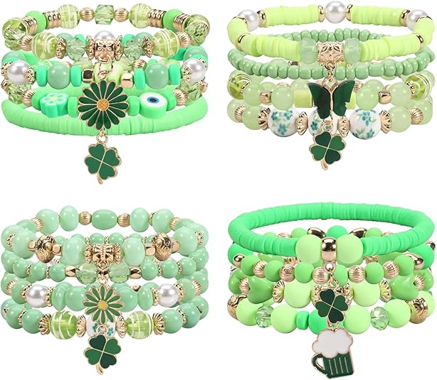 Boho Beaded Bracelets Strawberry Bracelets for Women Clay Heishi Letter Bracelet St. Patrick&#x27;s Day Bracelets