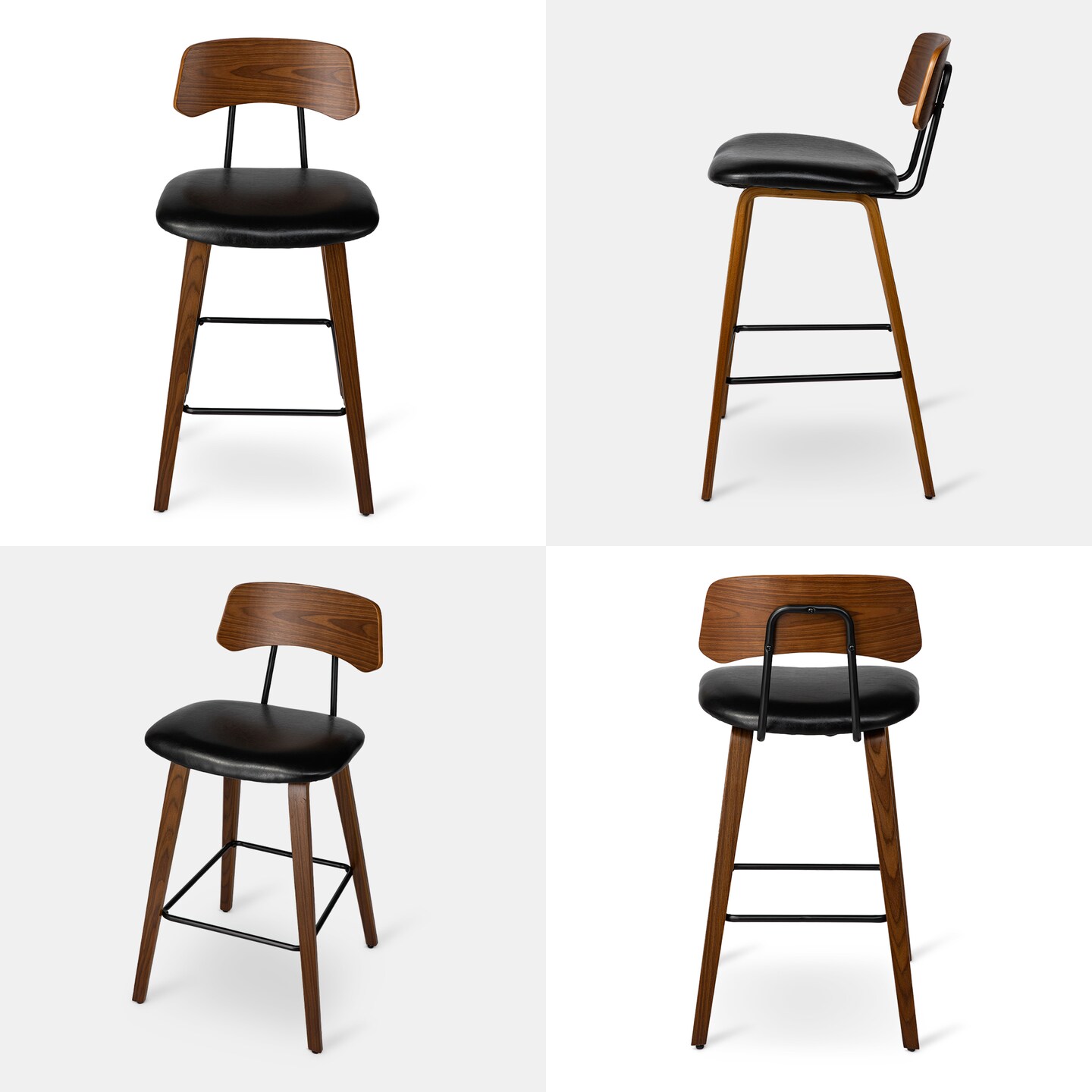 38&#x22;H Mid-Century Modern PU Leather Wood Armless Bar Stools
