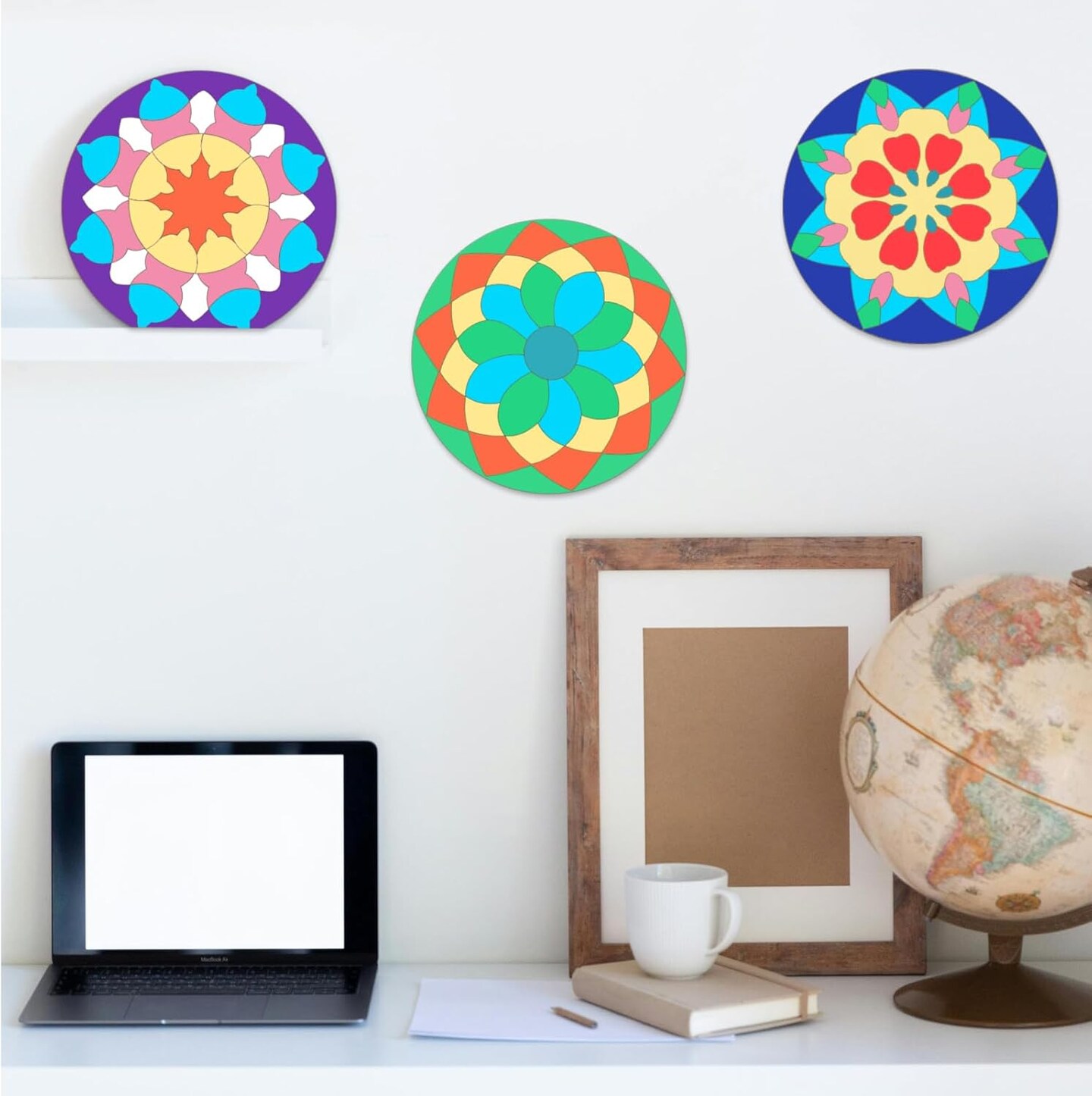 7.8Inch Wooden Mandala Painting Set 10Pcs Mandala Unfinished Wood Cutouts with 12 Markers for Crafts Mandala Wood Slices for DIY Crafts Tags (Different 10 Shapes Wood Slices+12Pcs Markers)