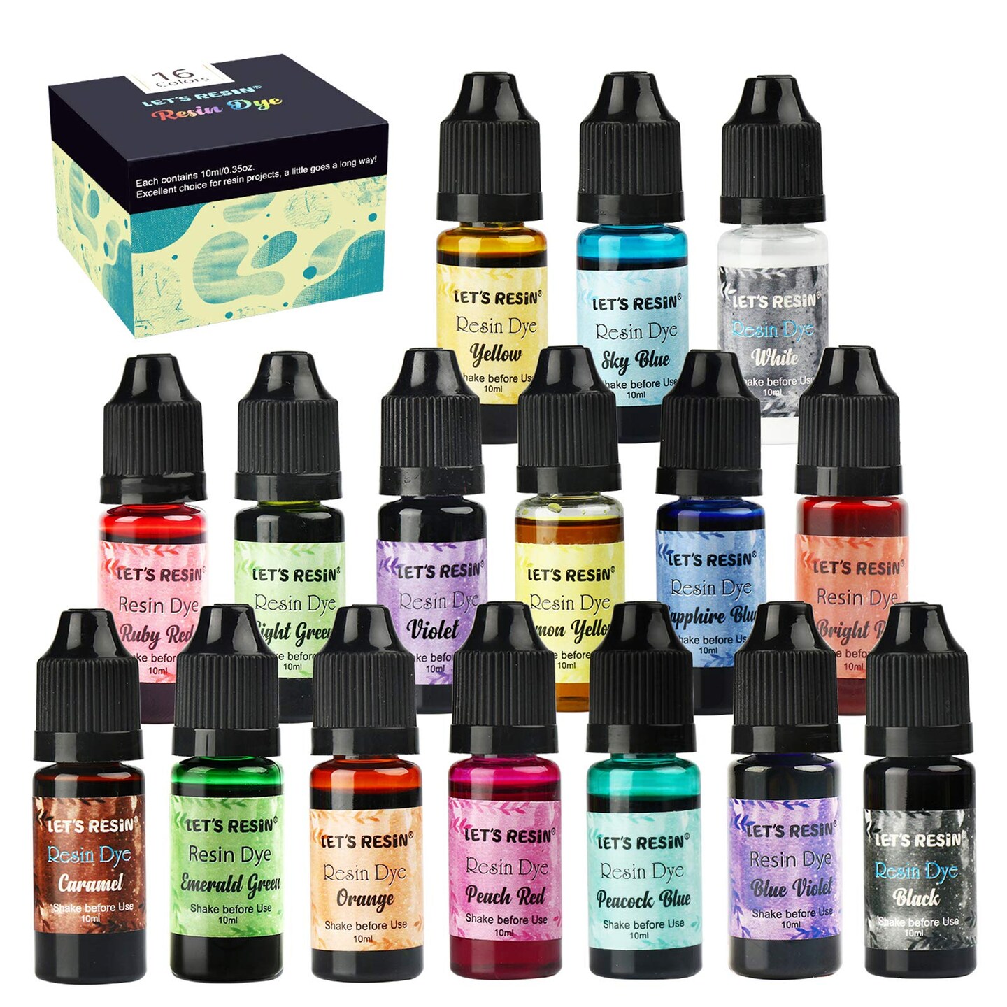 Epoxy Resin Paint Pigment 16 Color Concentrated Liquid Epoxy Resin Dye, Colorant for Resin Coloring, Resin Jewelry, Resin Art Crafts DIY Making (Each 0.35oz)