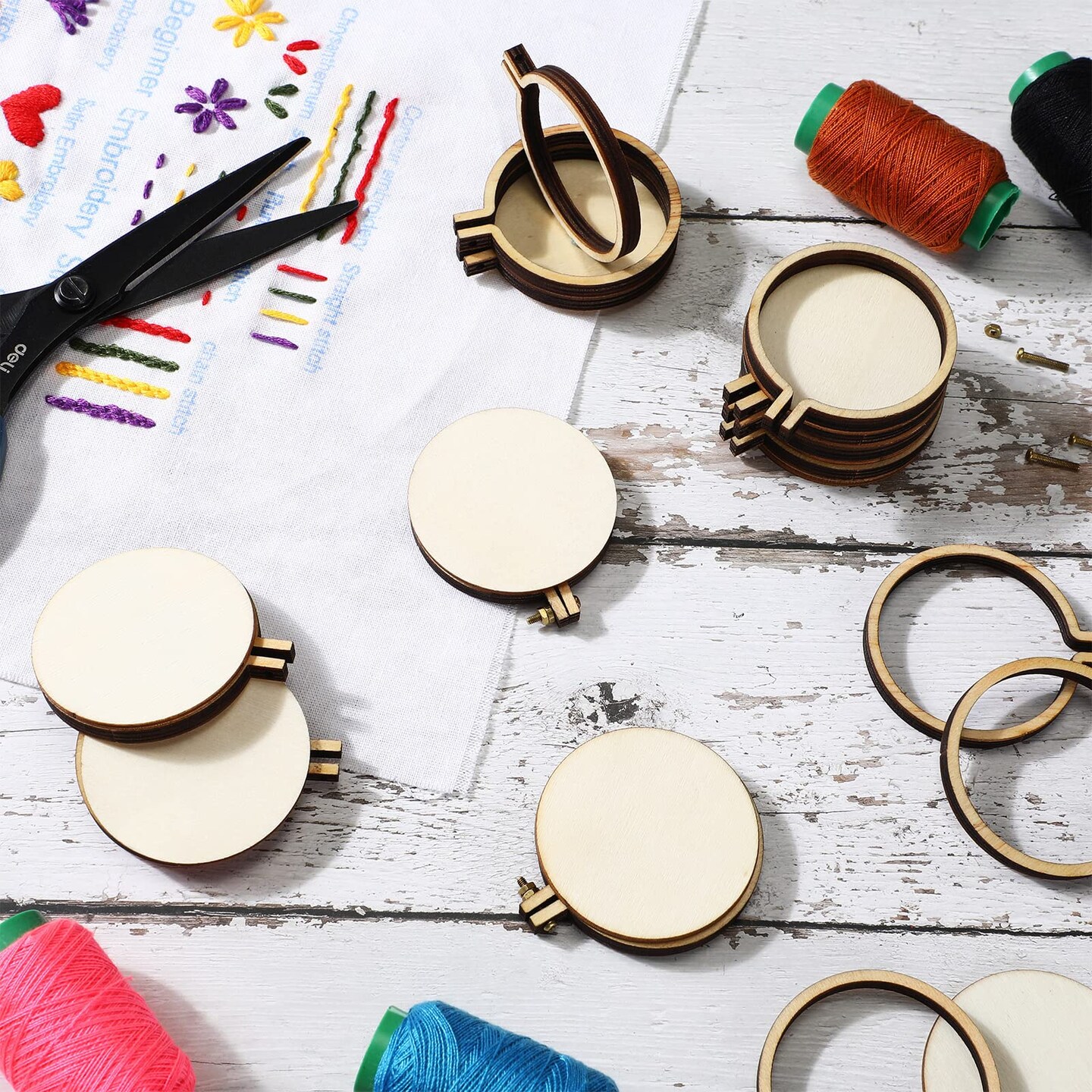 Mini Embroidery Hoops Adjustable Wooden Circle Cross Stitch Hoop Ring Bulk Round Embroidery for Art Craft Handy Sewing and Decoration(20 Pieces,2.2 x 2 Inch)