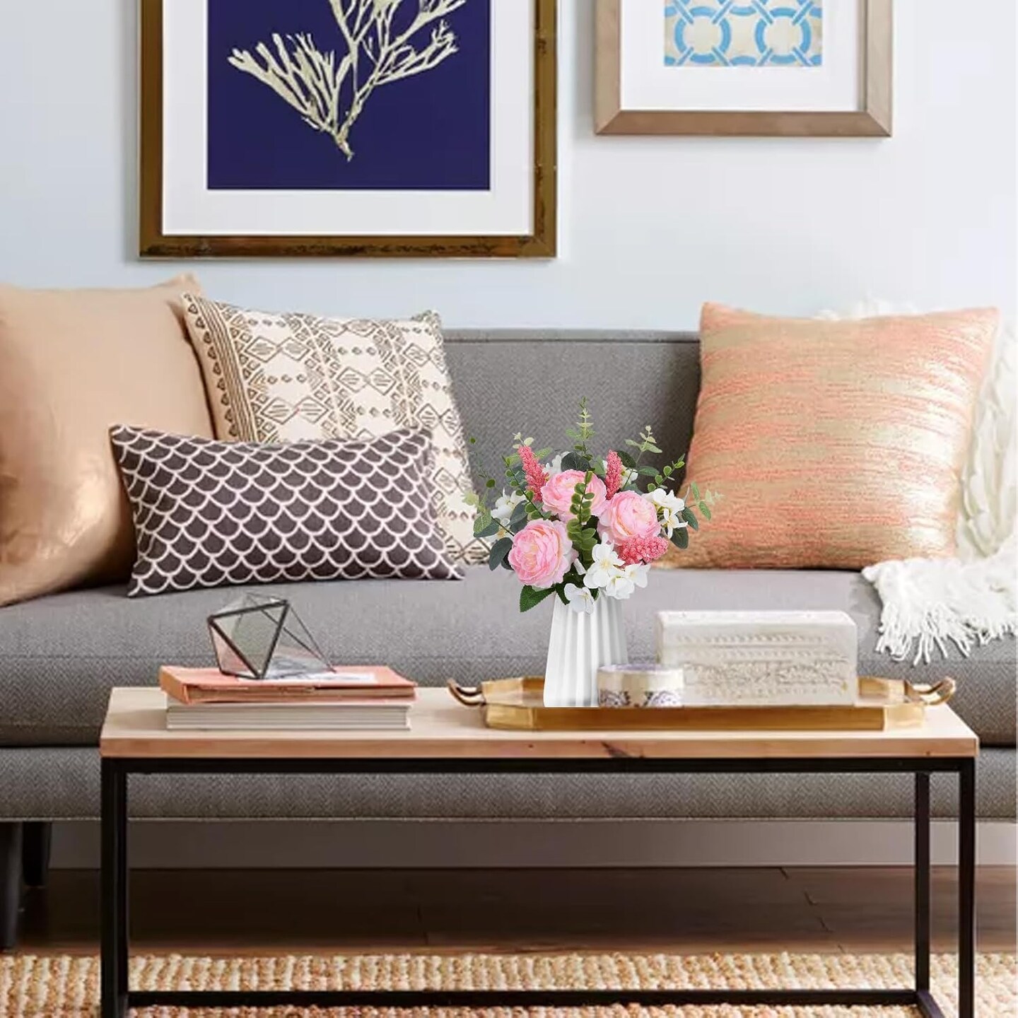 Artificial Silk Flowers Artificial Flowers Bouquets Pink Florals Arrangements Faux Peony Faux Flower Stems for Spring Wedding Bride Home Table Centerpiece Farmhouse Decorations 16PCS