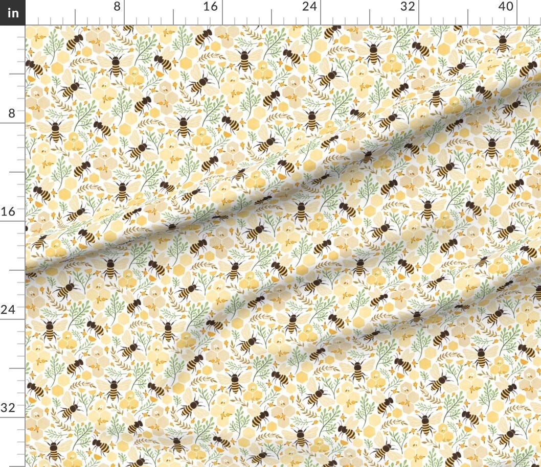 Various Fabrics by the Yard or Fat Quarter Spring Honeybee Summer Bugs Hexagons Easter Bees Insects Yellow Tulips Cottagecore Custom Printed Fabric by Spoonflower 18031196