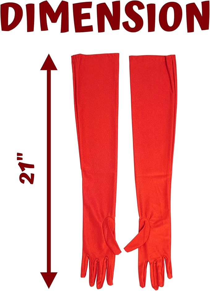 4E&#x2019;s Novelty Red Satin Gloves - 21&#x22; Elbow Length Red Gloves Ideal for 1920s Flapper Costume, Opera Gloves, Long Gloves Women Formal Evening Wear