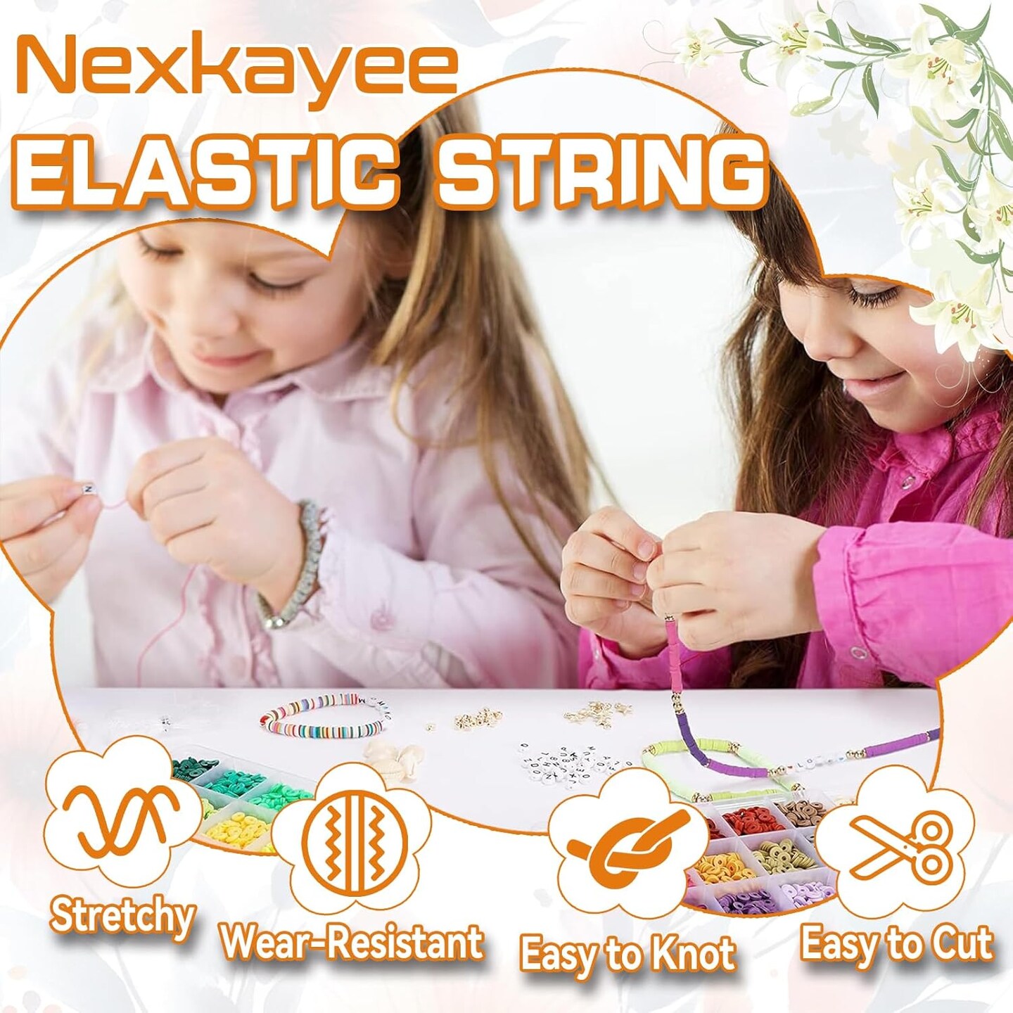 2 Rolls 1mm Elastic String for Bracelets, 656 Feet Crystal Stretchy String Clay Bead Cord