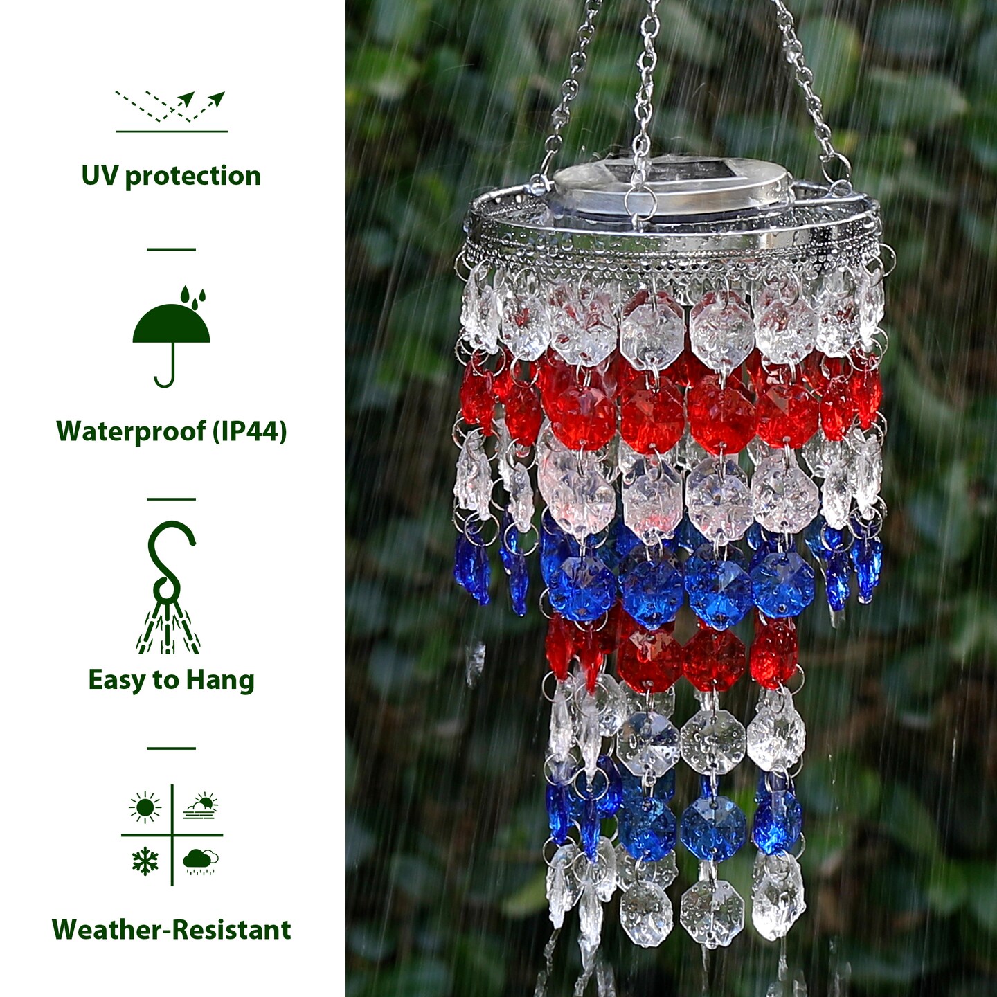 19"H Set of 2 Solar Lighted Patriotic Wind Chime Hanging Decor