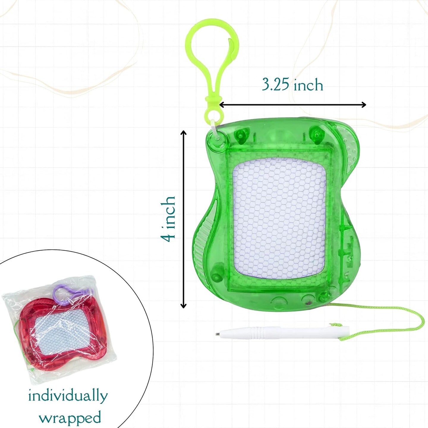 4E’s Novelty 12 Pack Mini Magnetic Drawing Board for Kids - Erasable Magnetic Doodle Board Keychain Party Favors