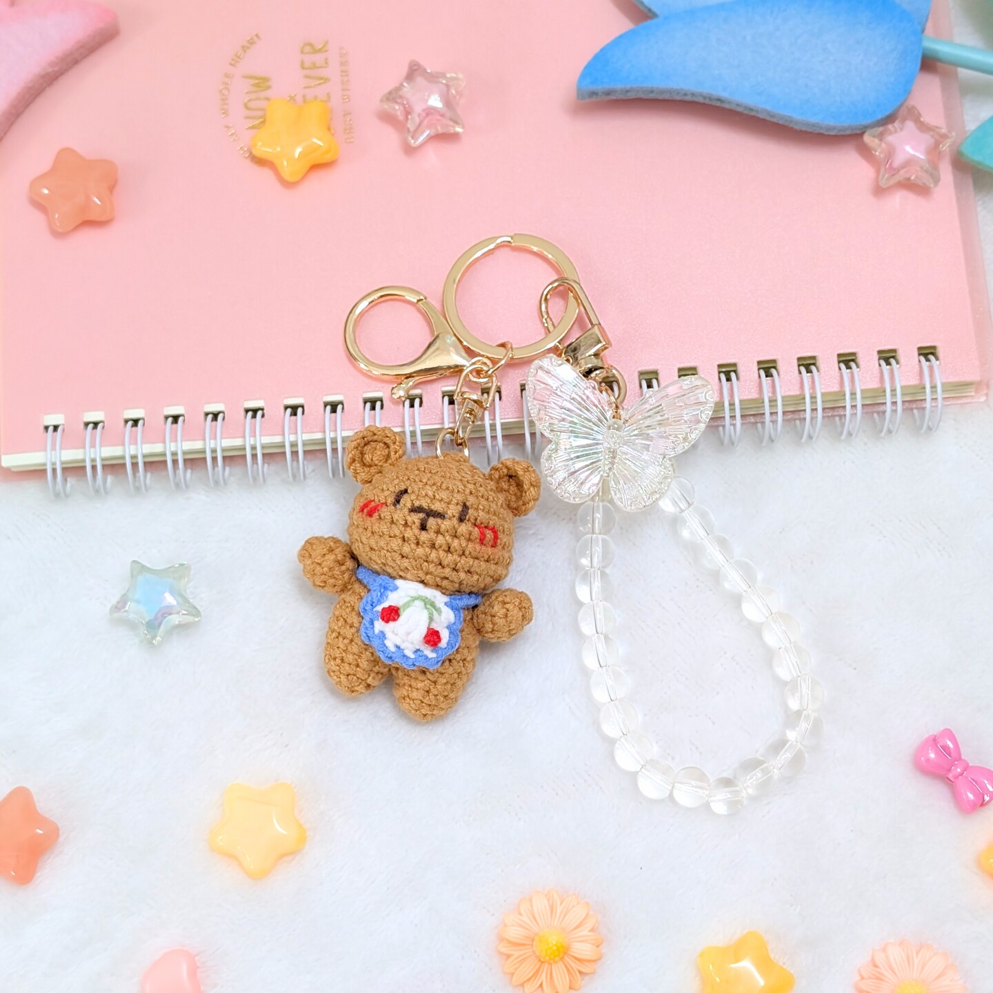 Bear Apron Crocheted Keychain | Cute Cartoon Car Keyrings | Kawaii