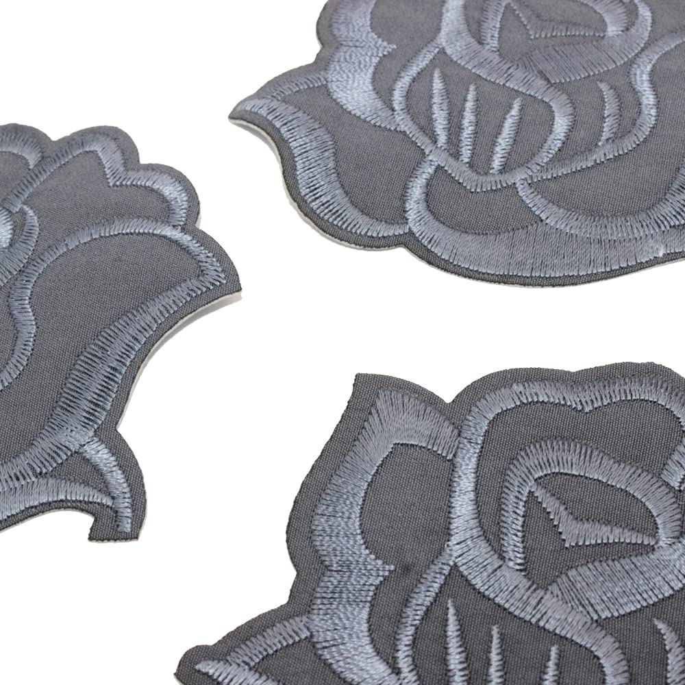U-Sky Iron on Flower Patches, Embroidery Flower Iron-on Appliques for Clothing Backpacks Jeans Jackets (Deep Gray-3D)