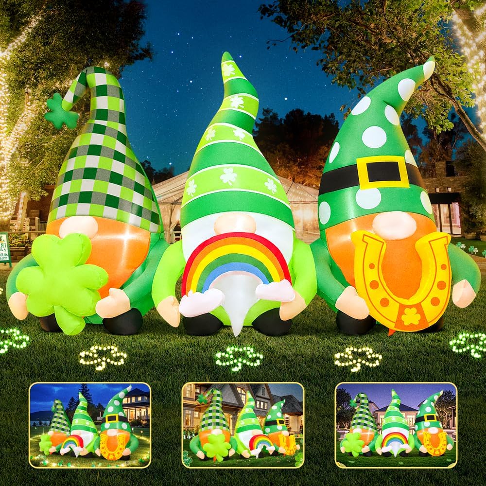 6 FT St Patricks Day Inflatables Outdoor Decorations Inflatable Gnome Leprechauns Blow Up Yard Decor Saint Patrick&#x27;s Decorations for Yard Holiday Party Garden Lawn