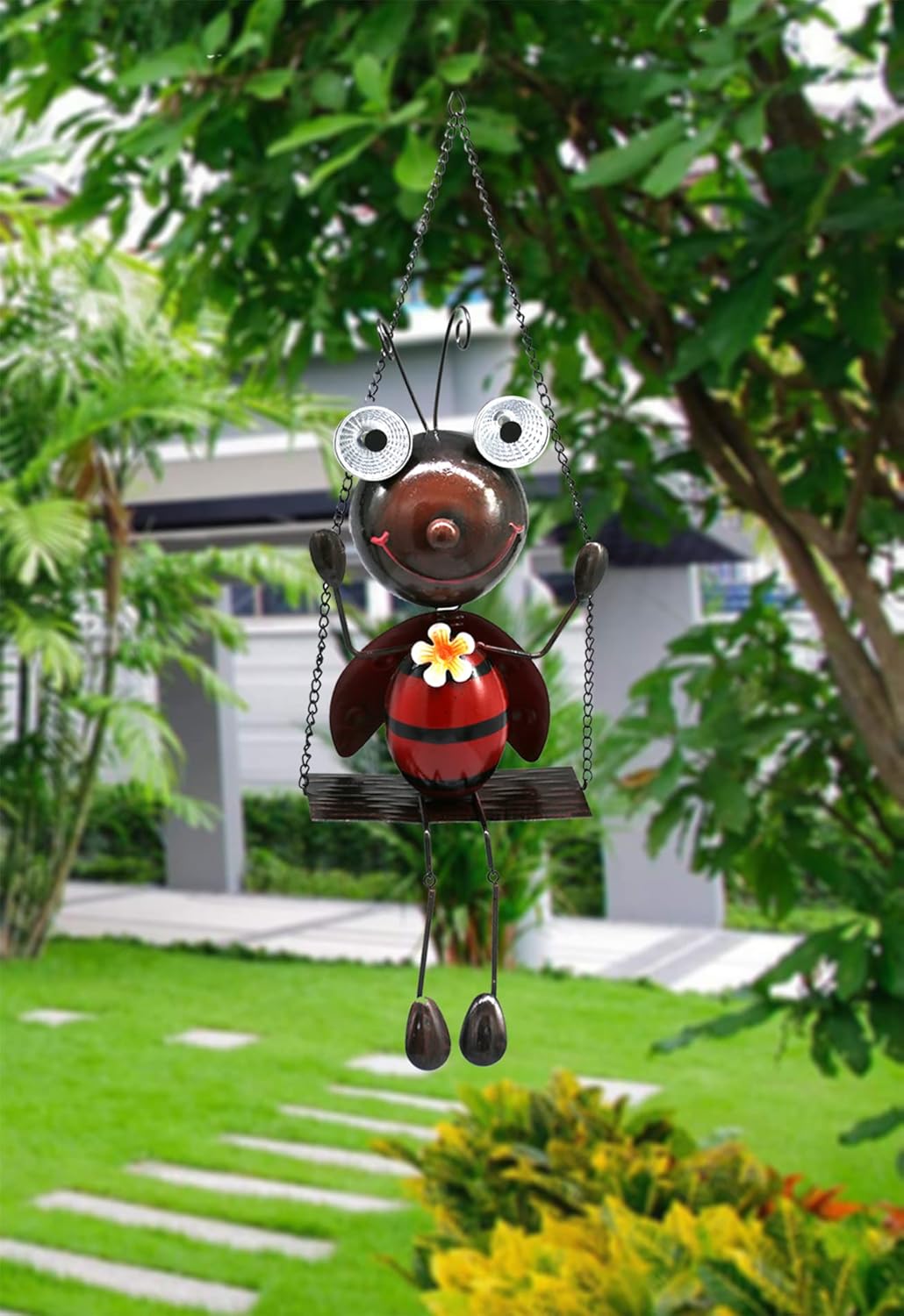 Solar Lady Bugs Swing Metal Ladybug Hanging Animal Garden Decor Waterproof Solar Lights Decorative Outdoor Lights for Outside Patio Balcony Pathway Lawn Yard,Gifts for Her/Him 3.1"D x 6"W x 17"H